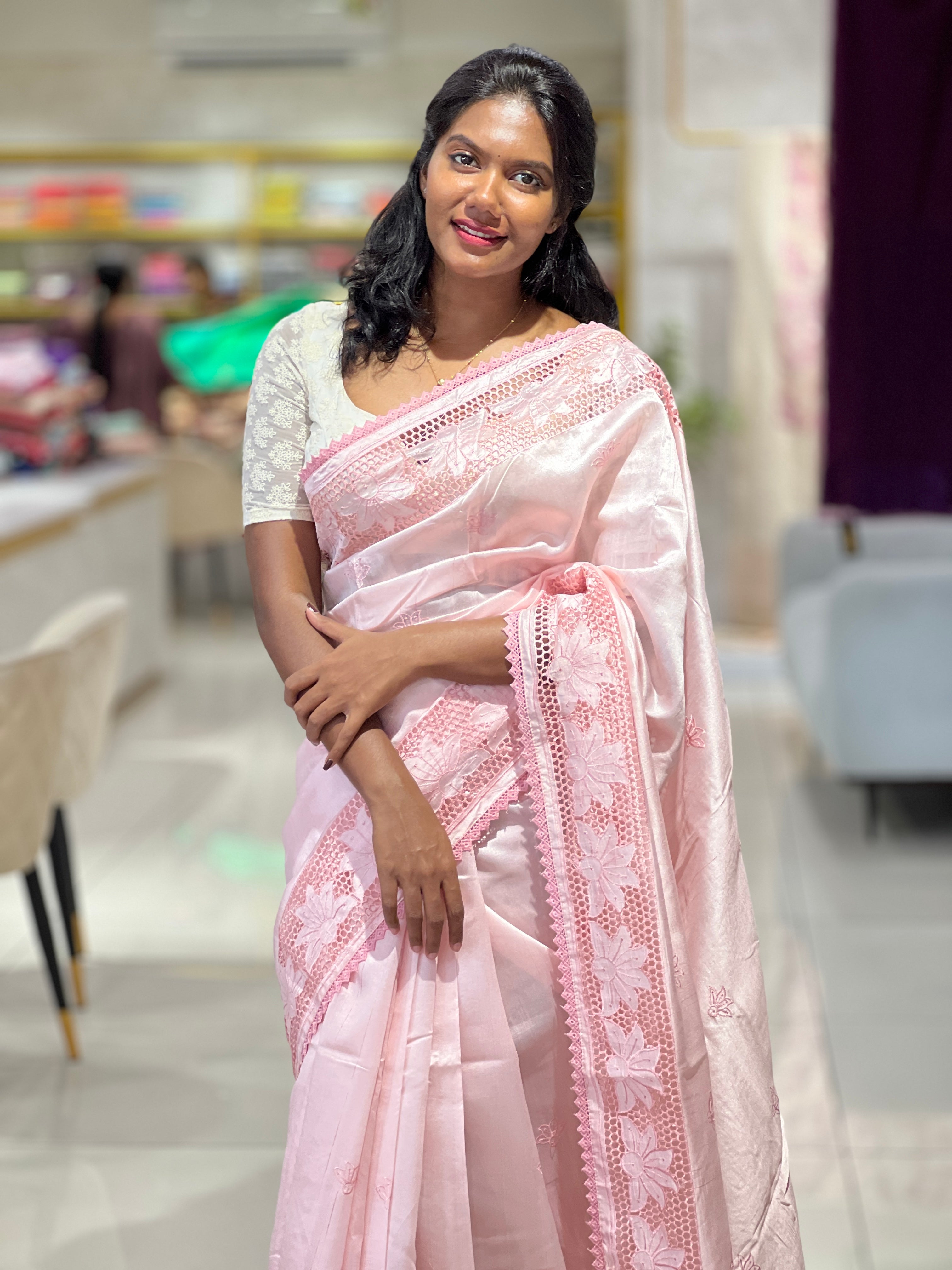 Honeycomb Detailed Border Tussar Finish Saree | SUN446