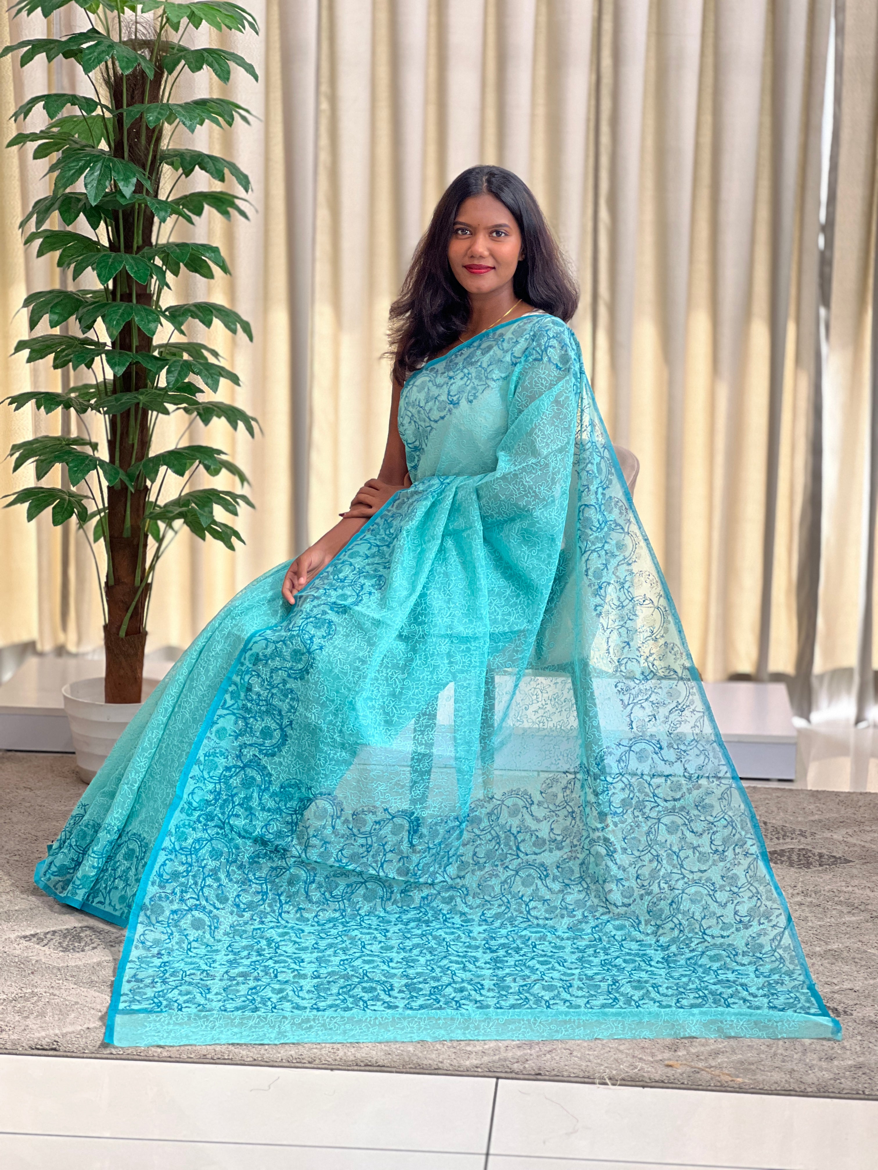 Kalamkari Inspired Printed Pattern Kota Saree | JSC704
