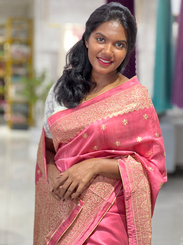 Lucknowi Inspired Embroidery Detailed Semi Tussar Saree | SUN441