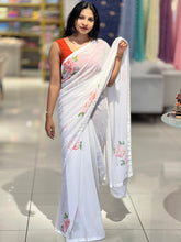 Floral Digital Print With Beads Highlighted Georgette Saree | HT207