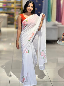 Floral Digital Print With Beads Highlighted Georgette Saree | HT207