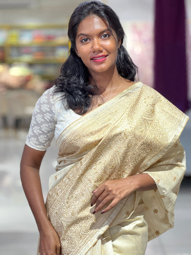 Lucknowi Inspired Embroidery Detailed Semi Tussar Saree | SUN440