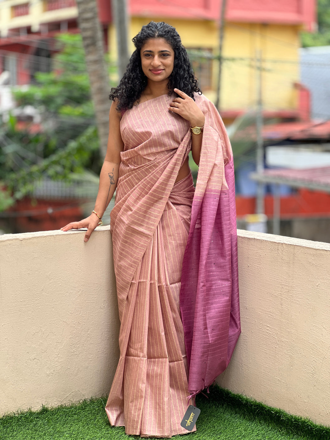 Bhagalpuri Linen Metallic Stripe Pattern Saree | DLS194