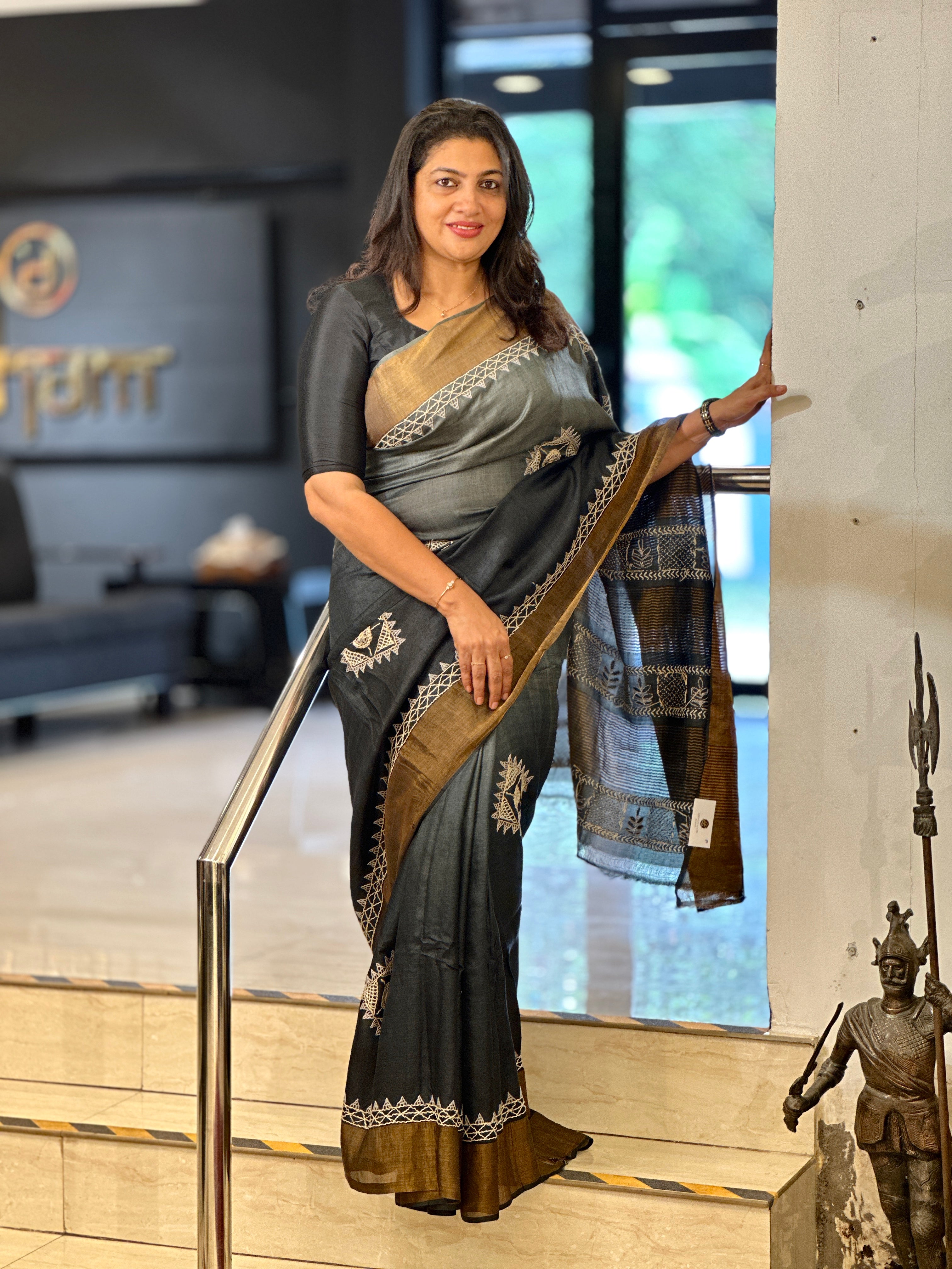 Traditional Lambani Hand Embroidered Tussar Saree | AYD169