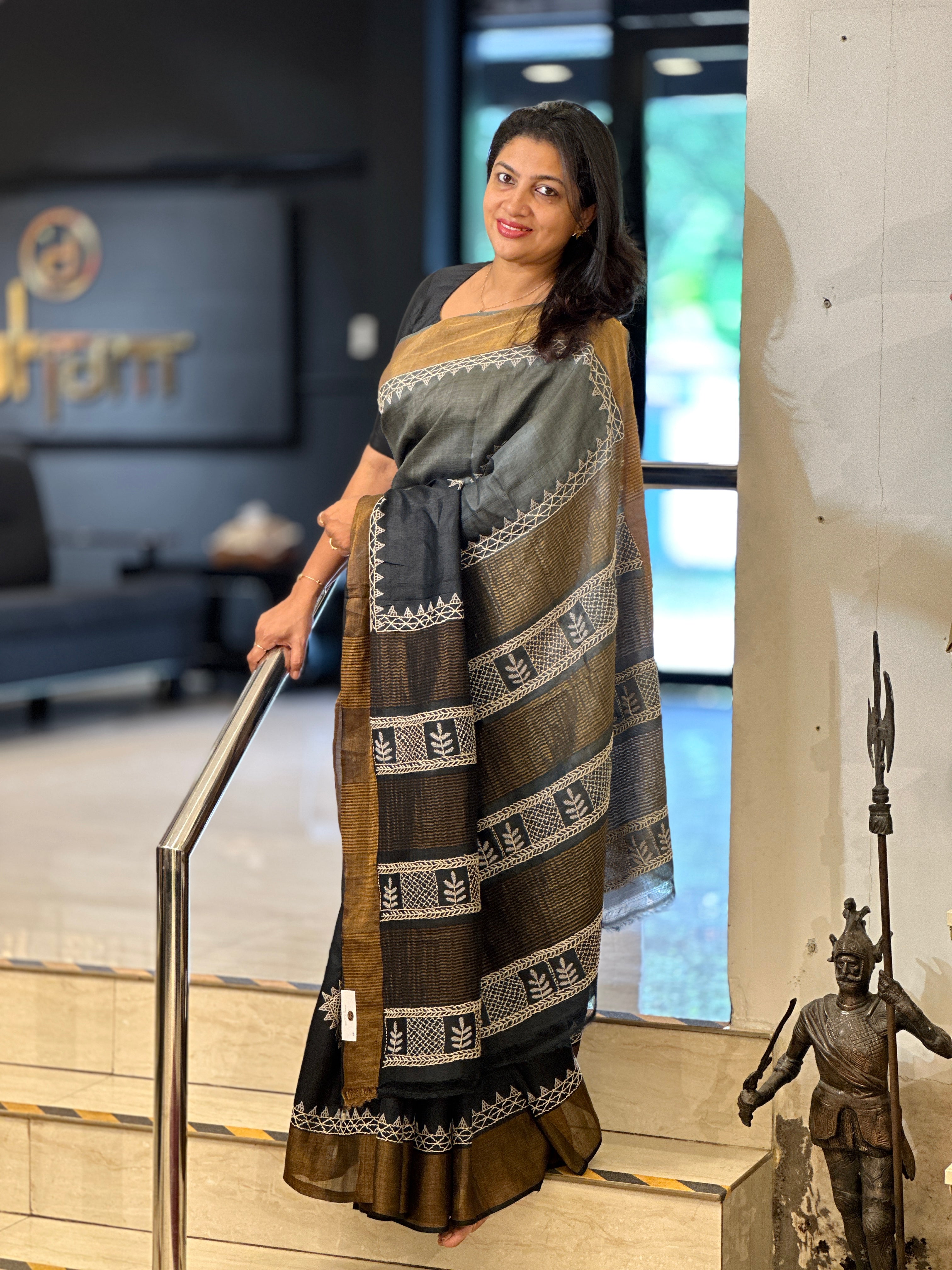 Traditional Lambani Hand Embroidered Tussar Saree | AYD169