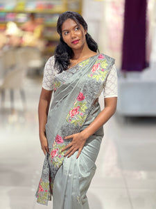 Cut Work With Floral Embroidered Semi Tussar Saree | SUN437