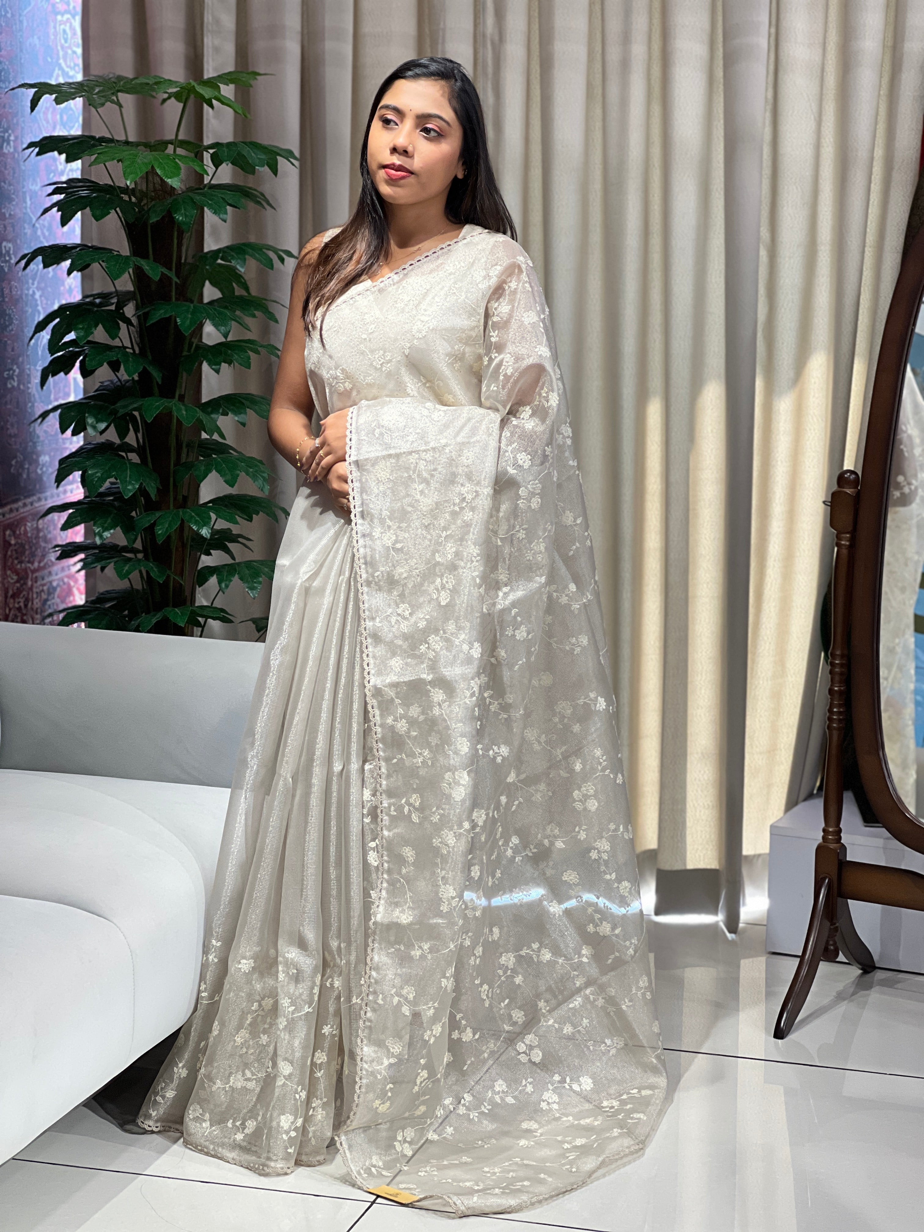 Floral Embroidery Detailed Tissue Saree | PKS156