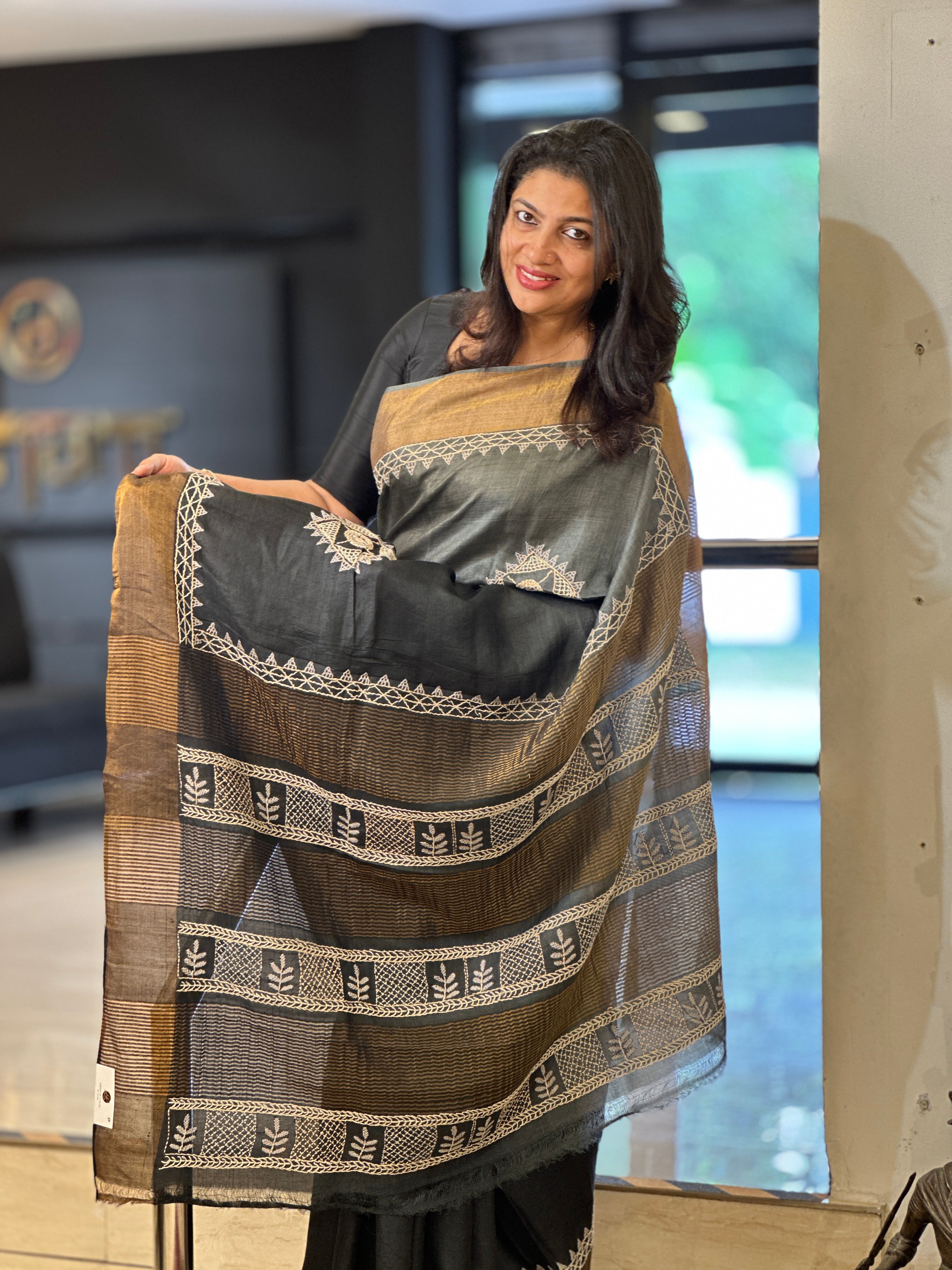 Traditional Lambani Hand Embroidered Tussar Saree | AYD169