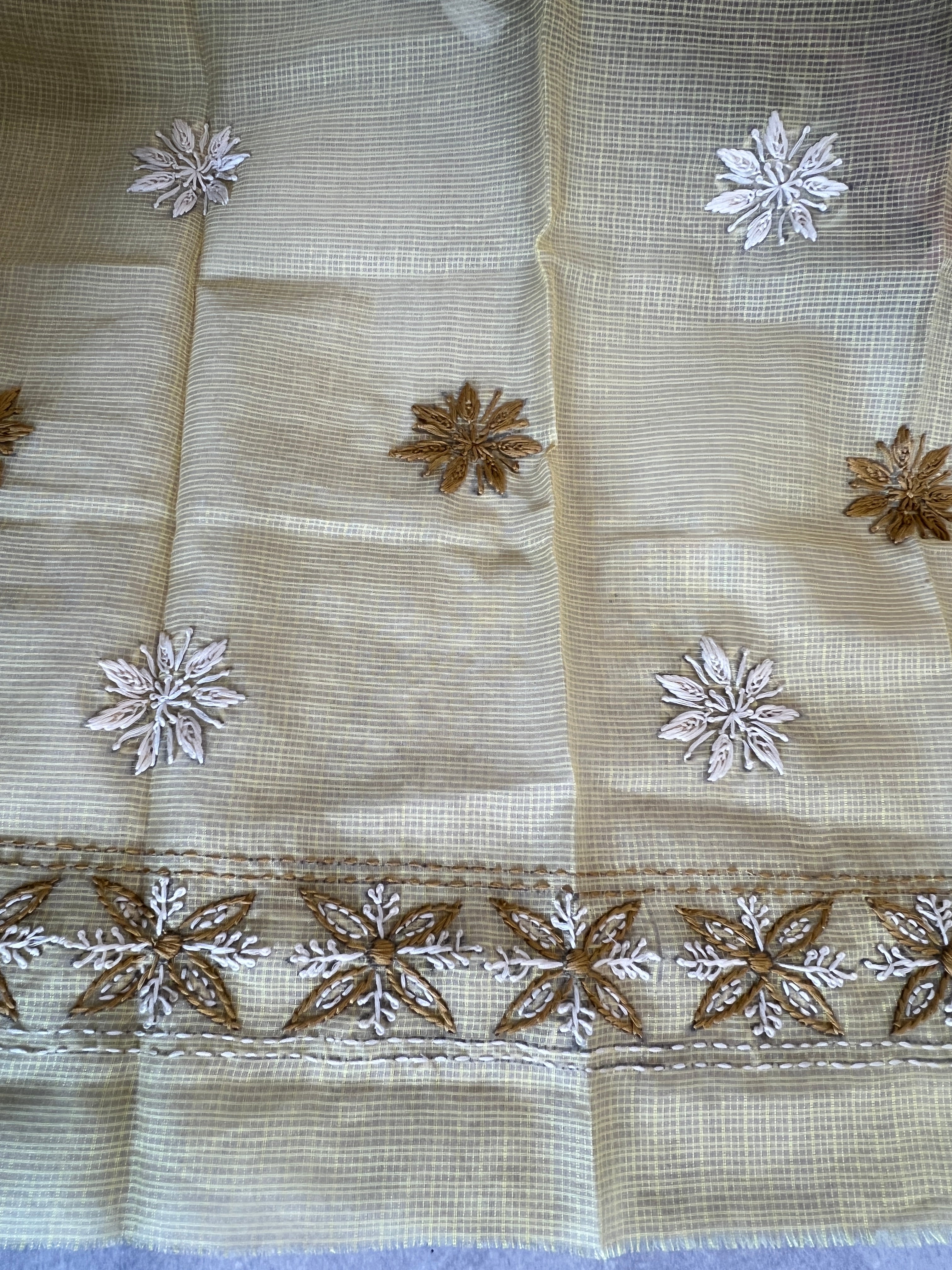 Hand Embroidered Muga Check Organza Saree | JSC759