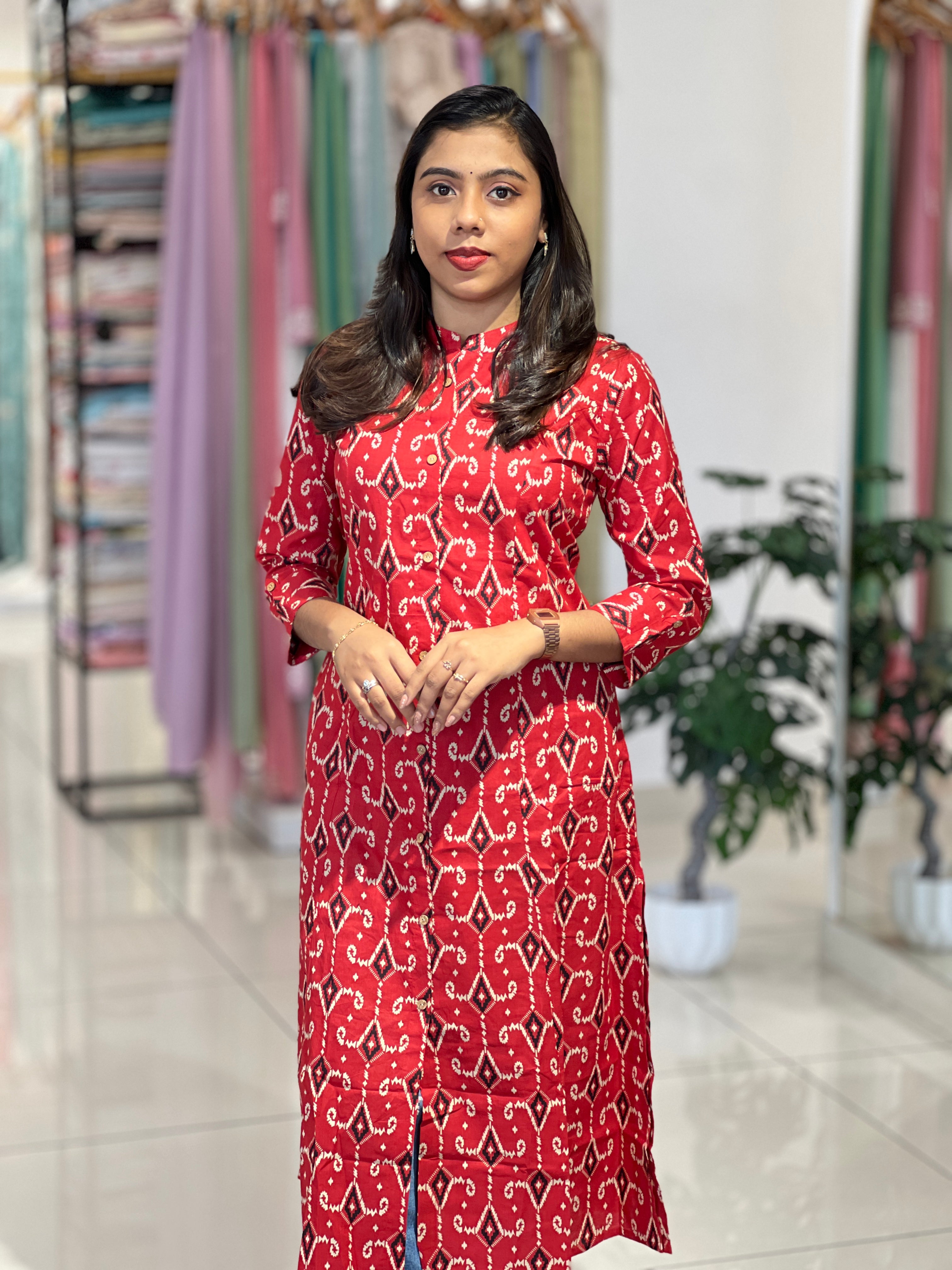 Geometric Printed Cotton Kurta |OMF166