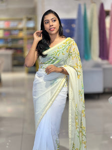 Floral Digital Print With Beads Highlighted Georgette Saree | HT206