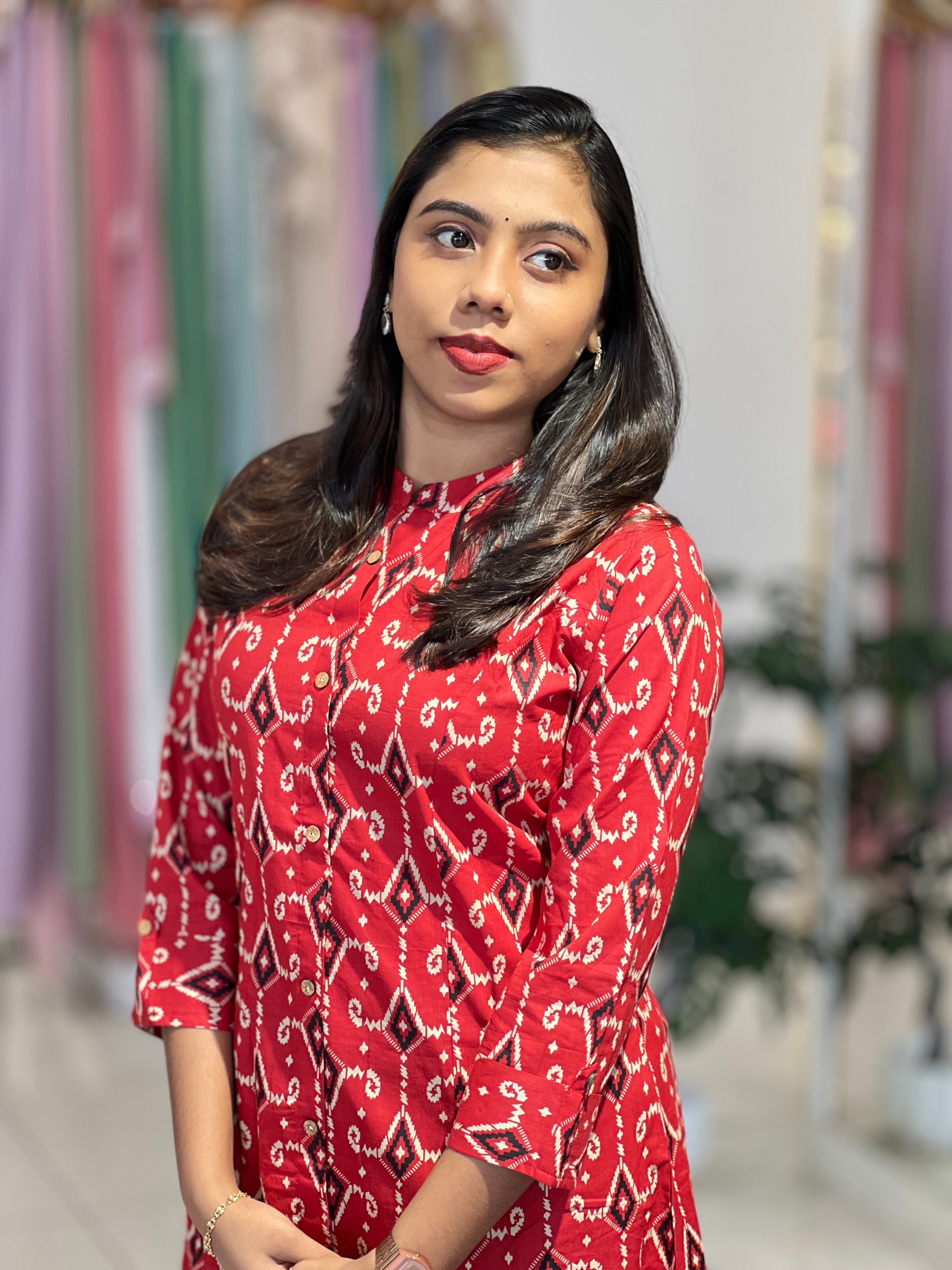 Geometric Printed Cotton Kurta |OMF166