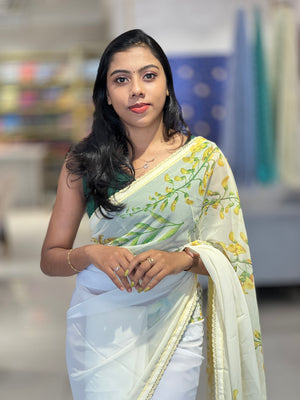 Floral Digital Print With Beads Highlighted Georgette Saree | HT206