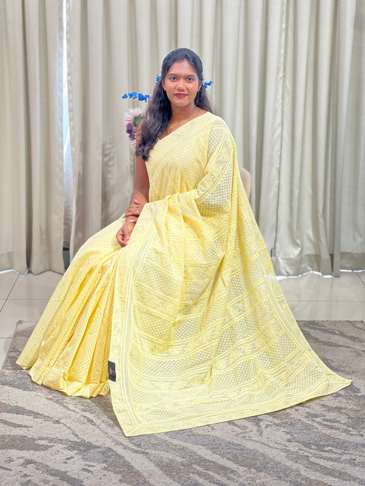 Lucknowi Embroidery Border Pattern Chanderi Saree | MM706