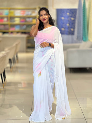 Floral Digital Print With Beads Highlighted Georgette Saree | HT205