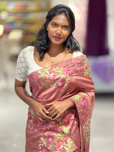 Cut Work With Floral Embroidered Semi Tussar Saree | SUN438