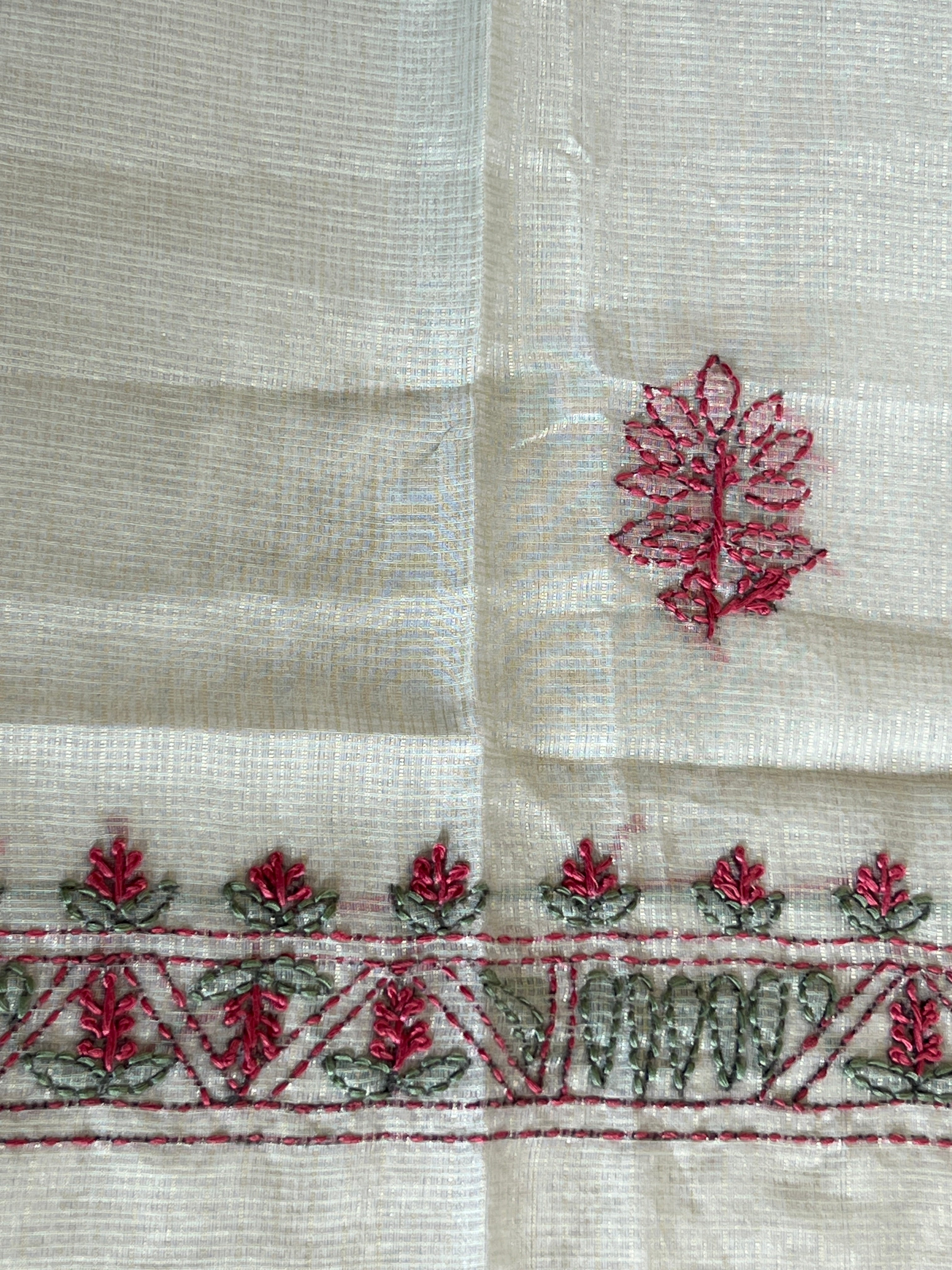 Hand Embroidered Muga Check Organza Saree | JSC762