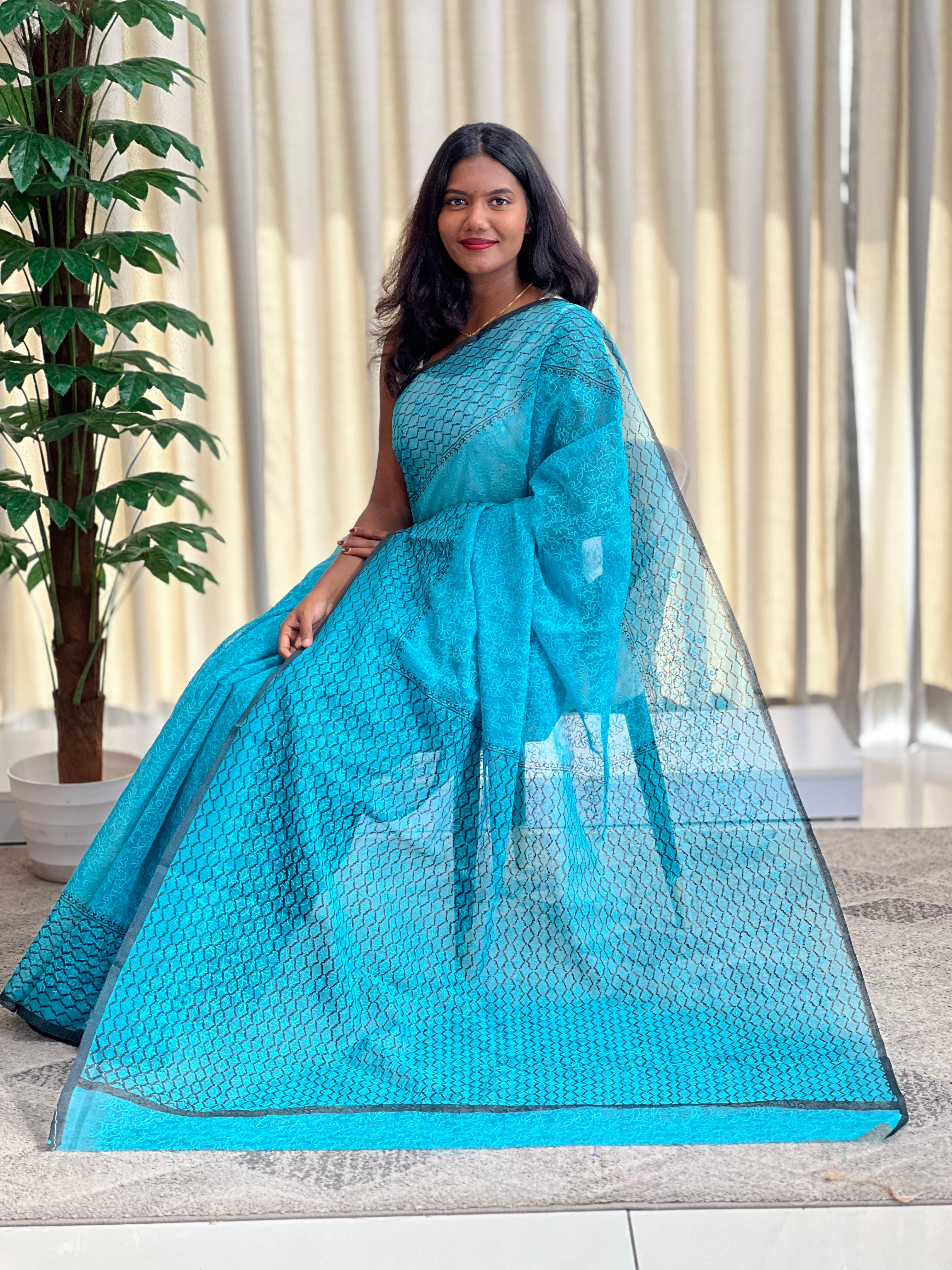 Hand Block Printed Pattern Rice Kota Saree |JSC697