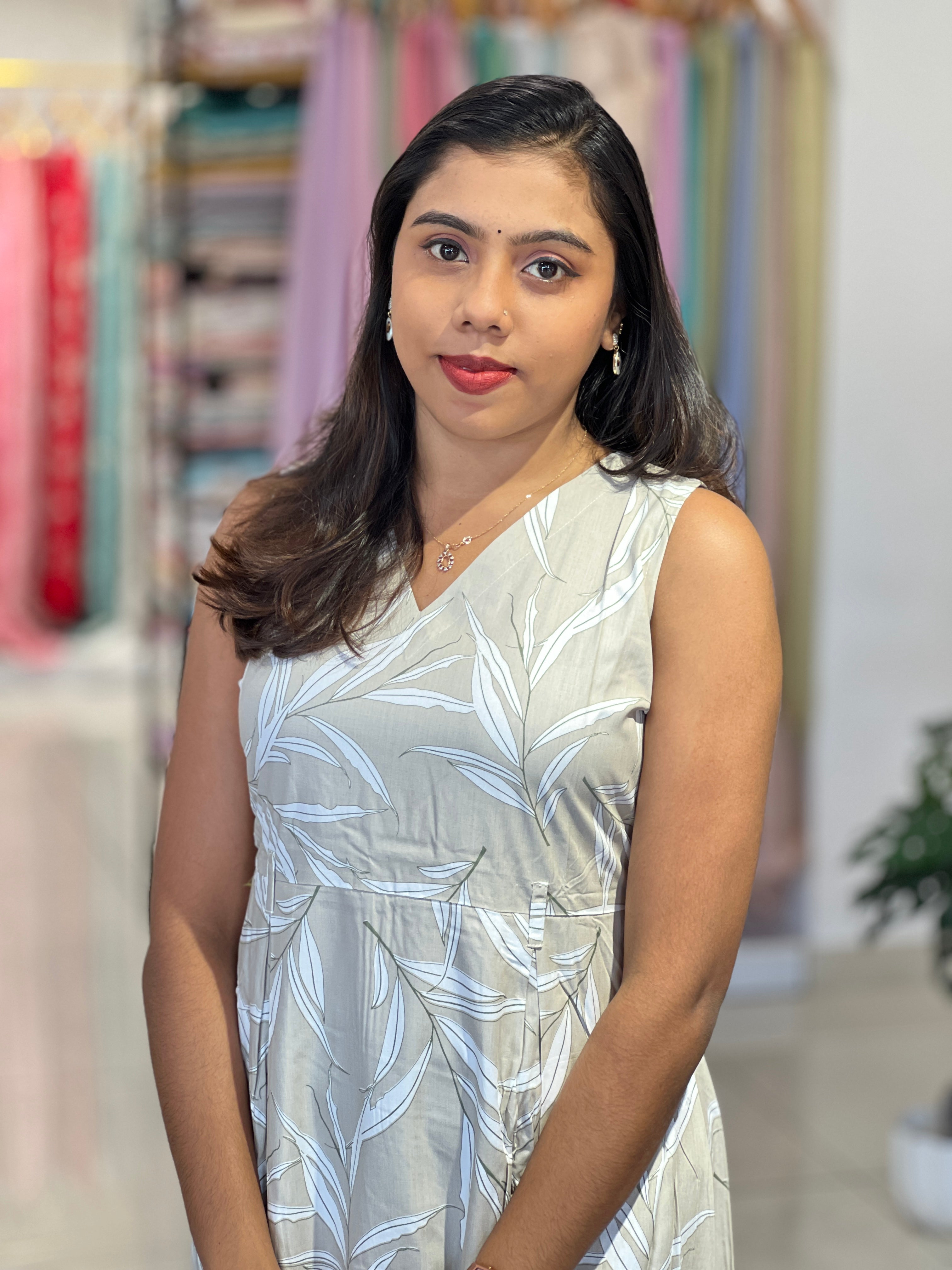 Abstract Leaf Print Aline Rayon Kurta | VSI181