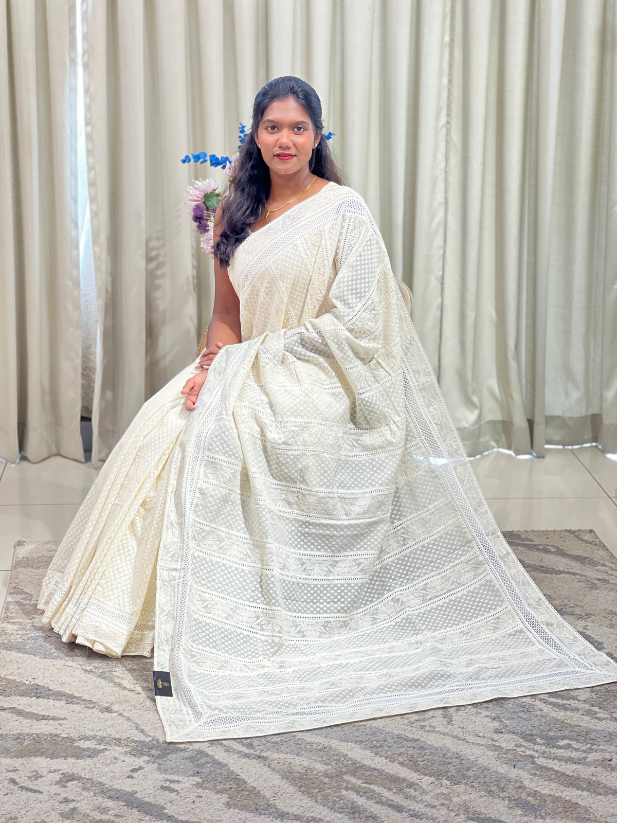Lucknowi Embroidery Border Pattern Chanderi Saree | MM708
