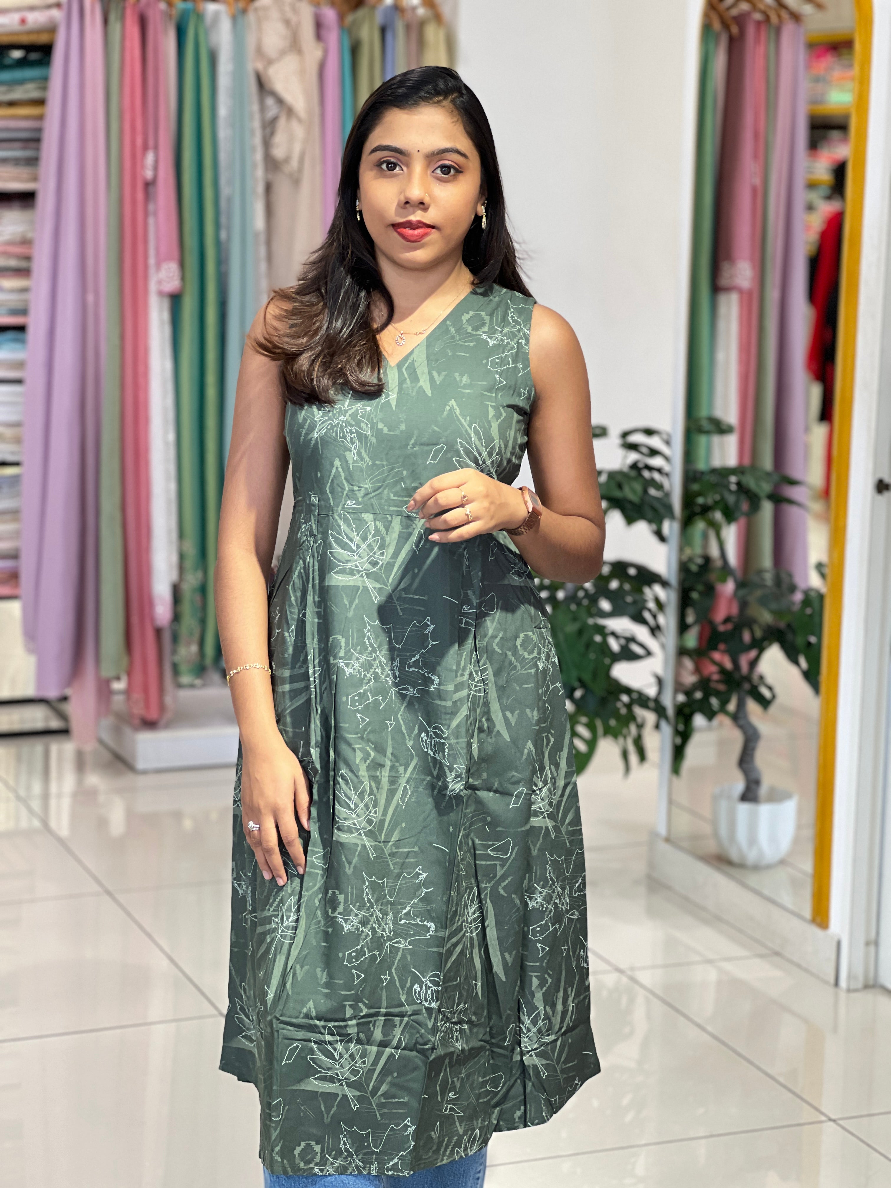 Leaf Print Rayon Kurta |VSI180