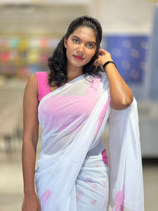 Floral Digital Print With Beads Highlighted Georgette Saree | HT205