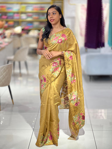 Cut Work With Floral Embroidered Semi Tussar Saree | SUN436