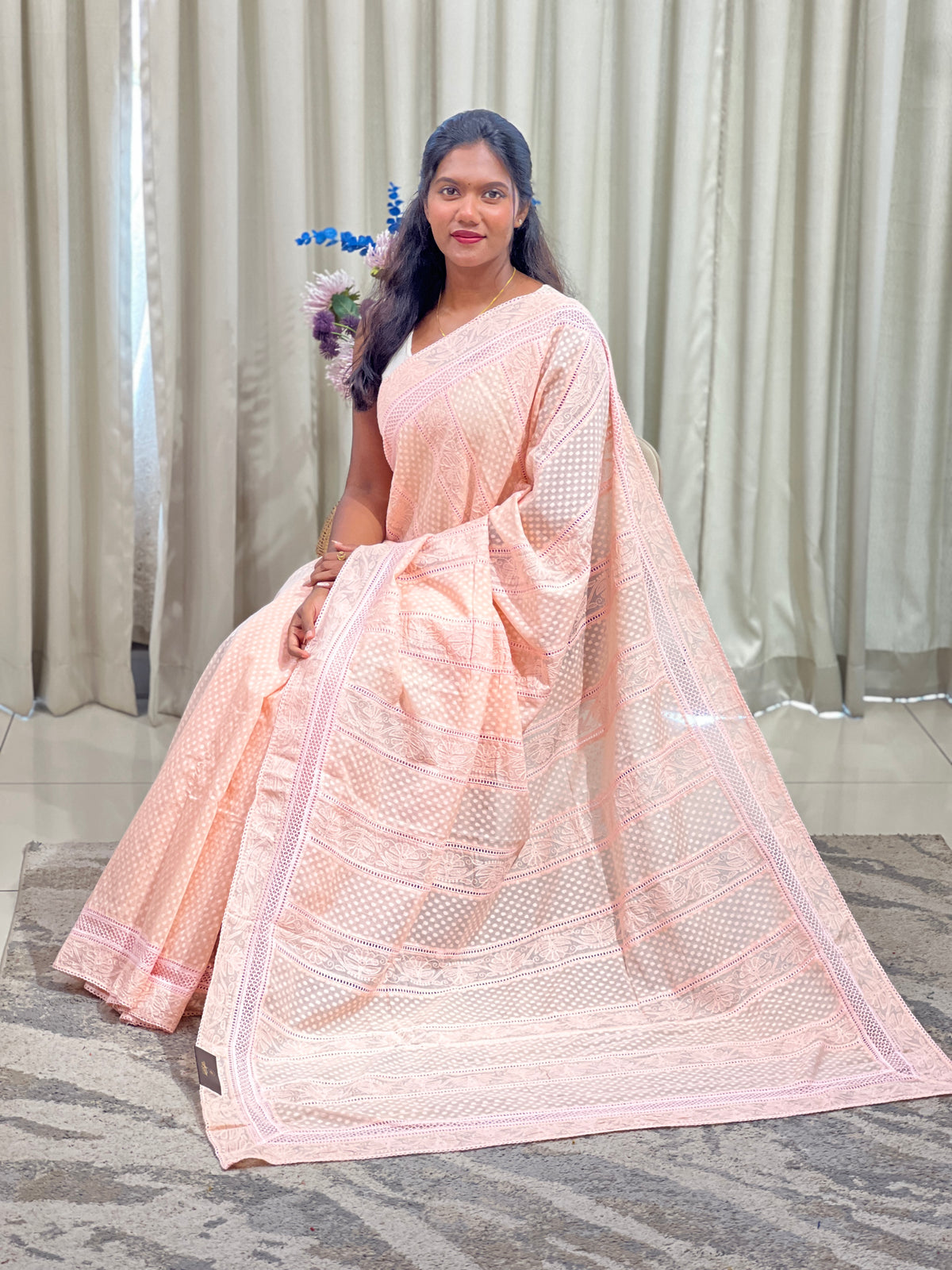 Lucknowi Embroidery Border Pattern Chanderi Saree | MM705