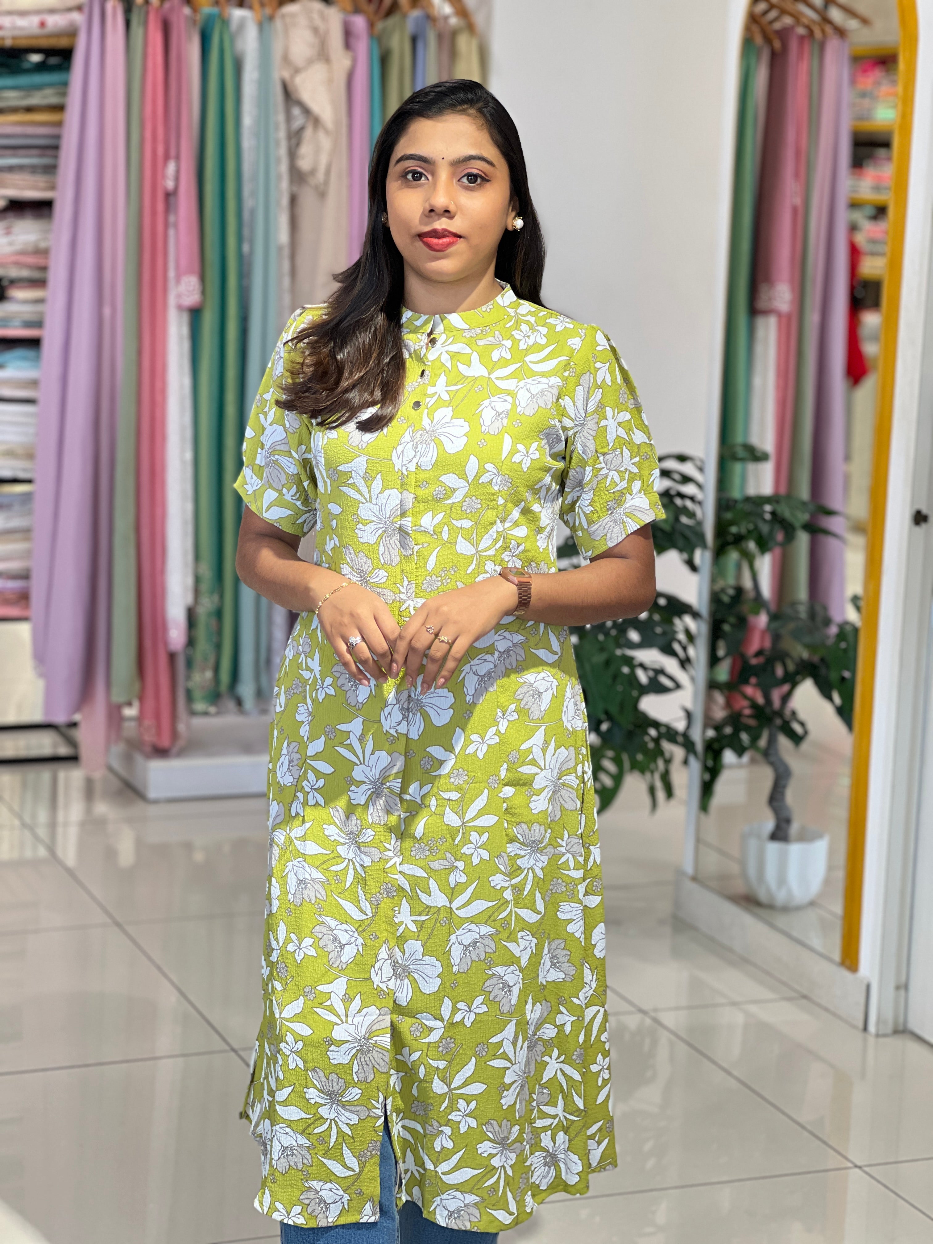 Floral Printed Crushed Rayon Kurta |UNM157