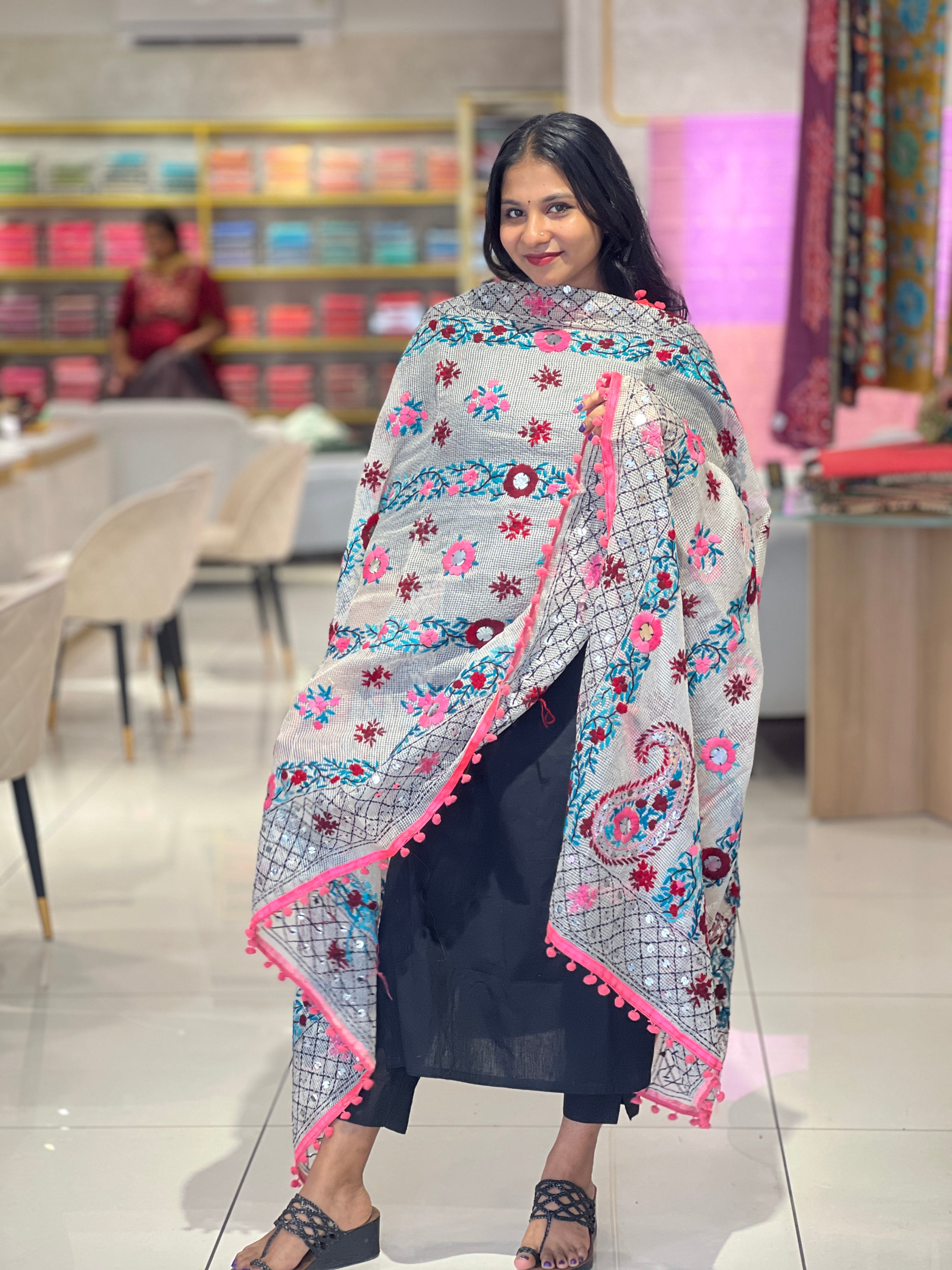 Traditional Thread Embroidery Detailed Kota Dupatta |  VET274