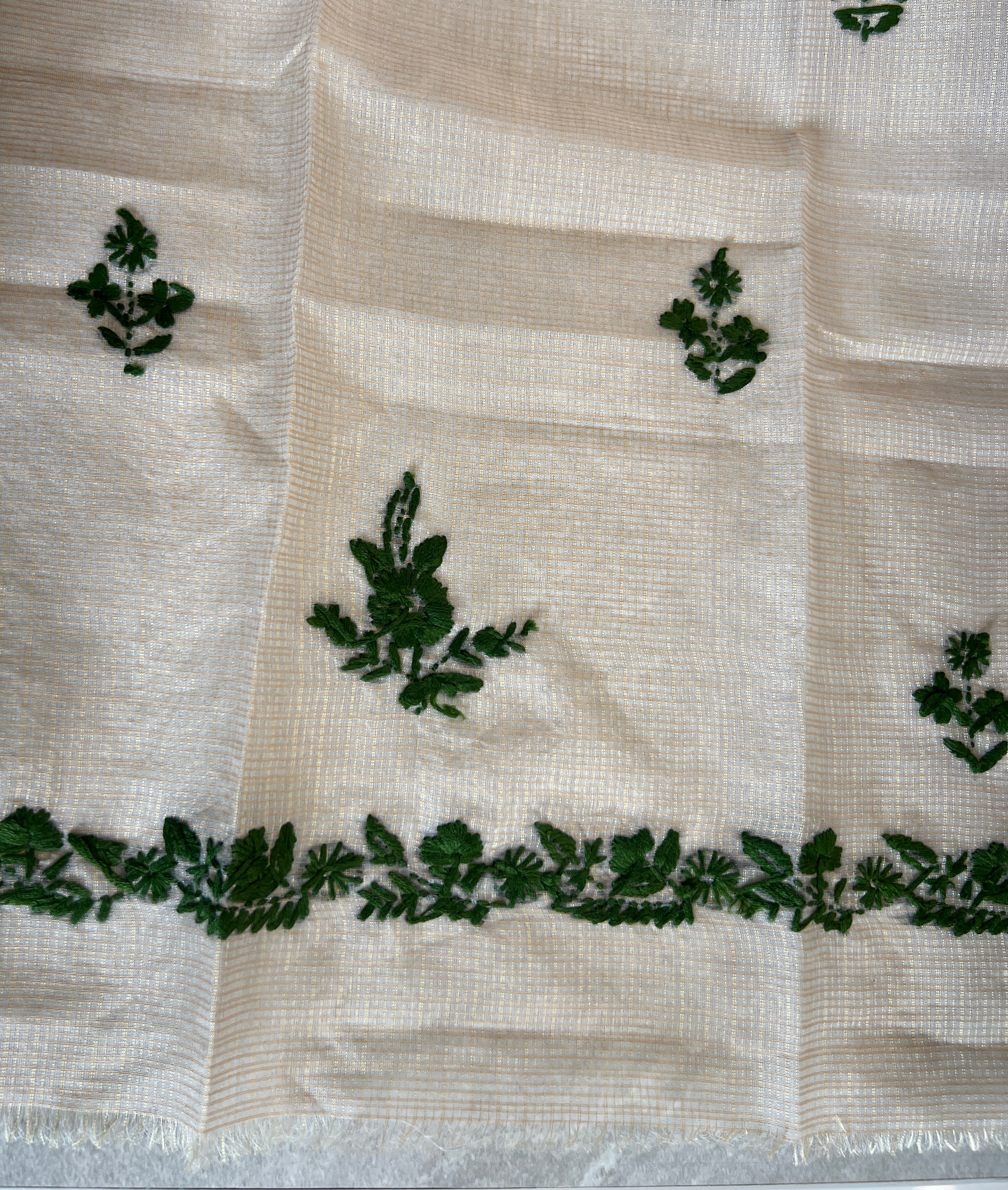Hand Embroidered Muga Check Organza Saree | JSC752