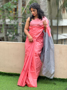 Bhagalpuri Linen Metallic Stripe Pattern Saree | DLS192