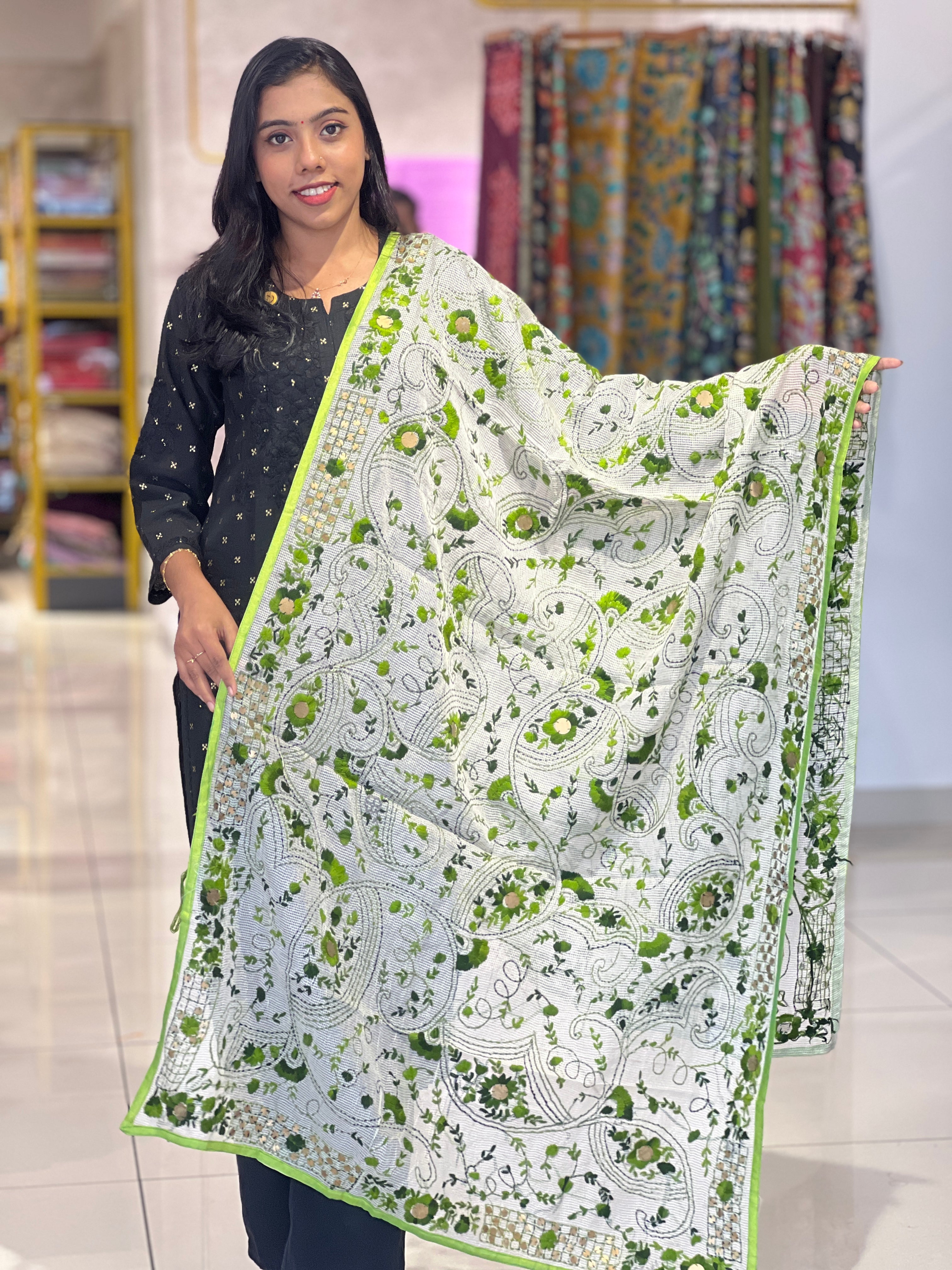 Traditional Thread Embroidery Detailed Kota Dupatta | VET279