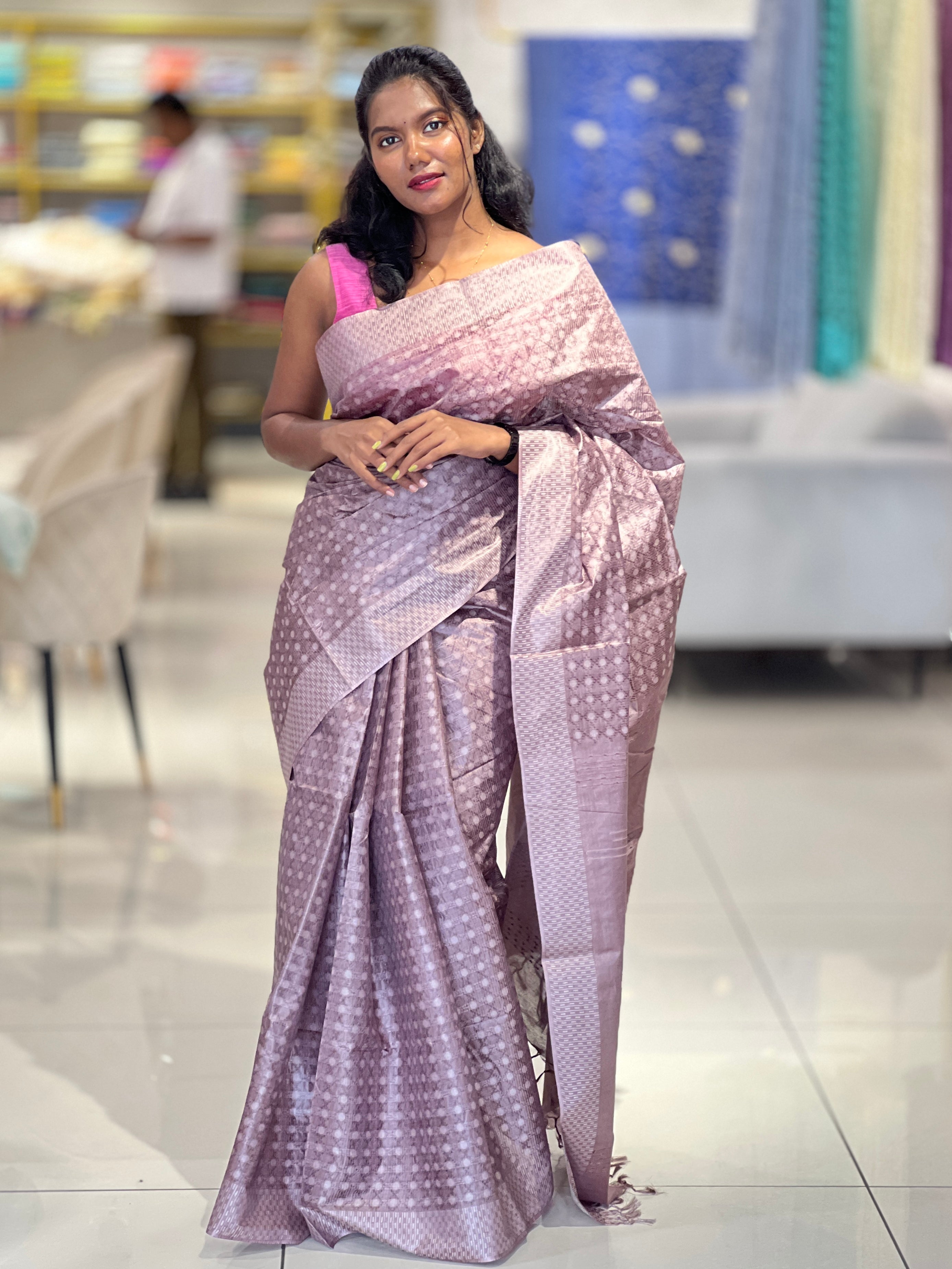 Geometric Pattern Thread Weaved Bamboo Tussar Saree | PNS172