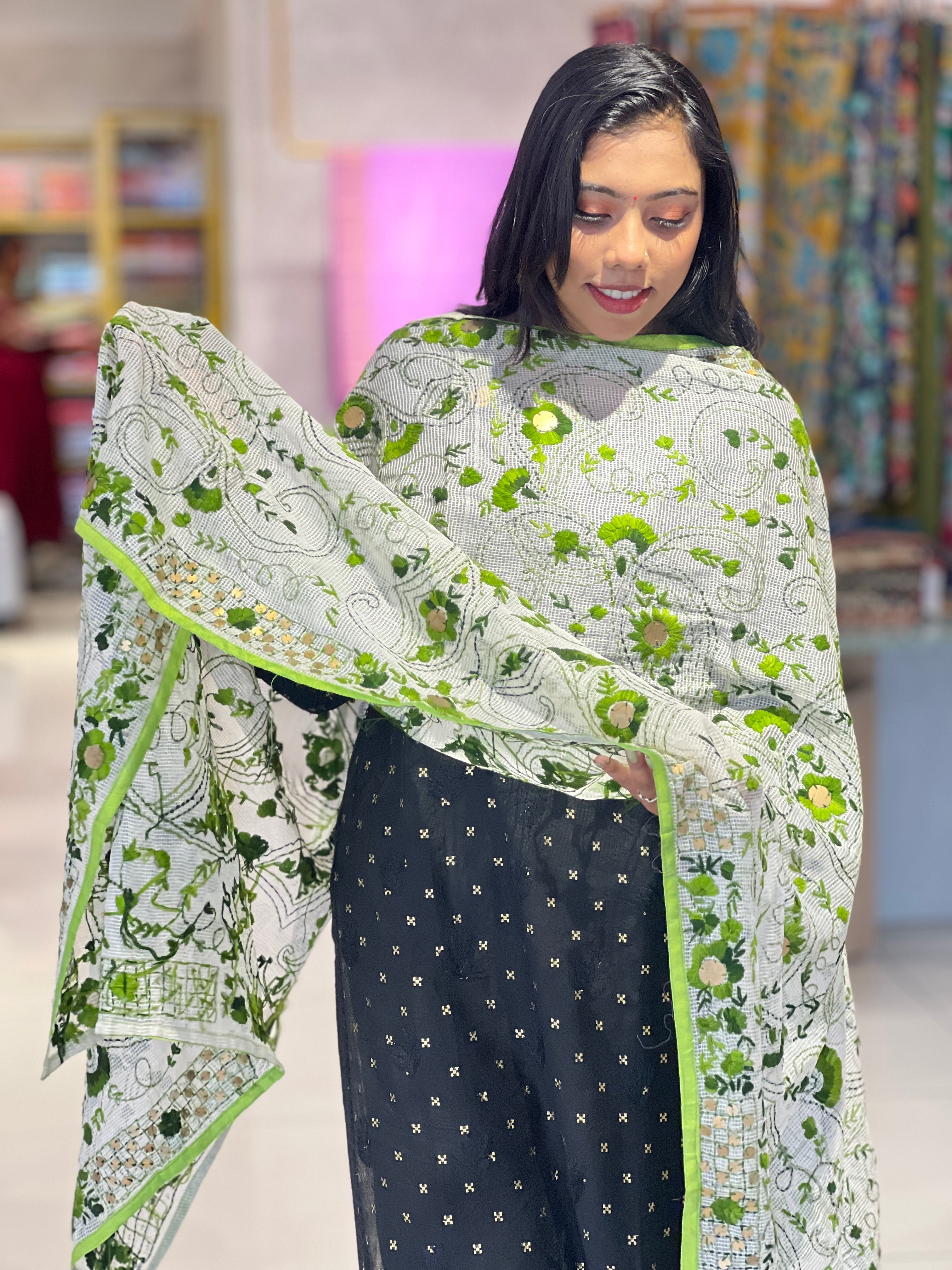 Traditional Thread Embroidery Detailed Kota Dupatta | VET279