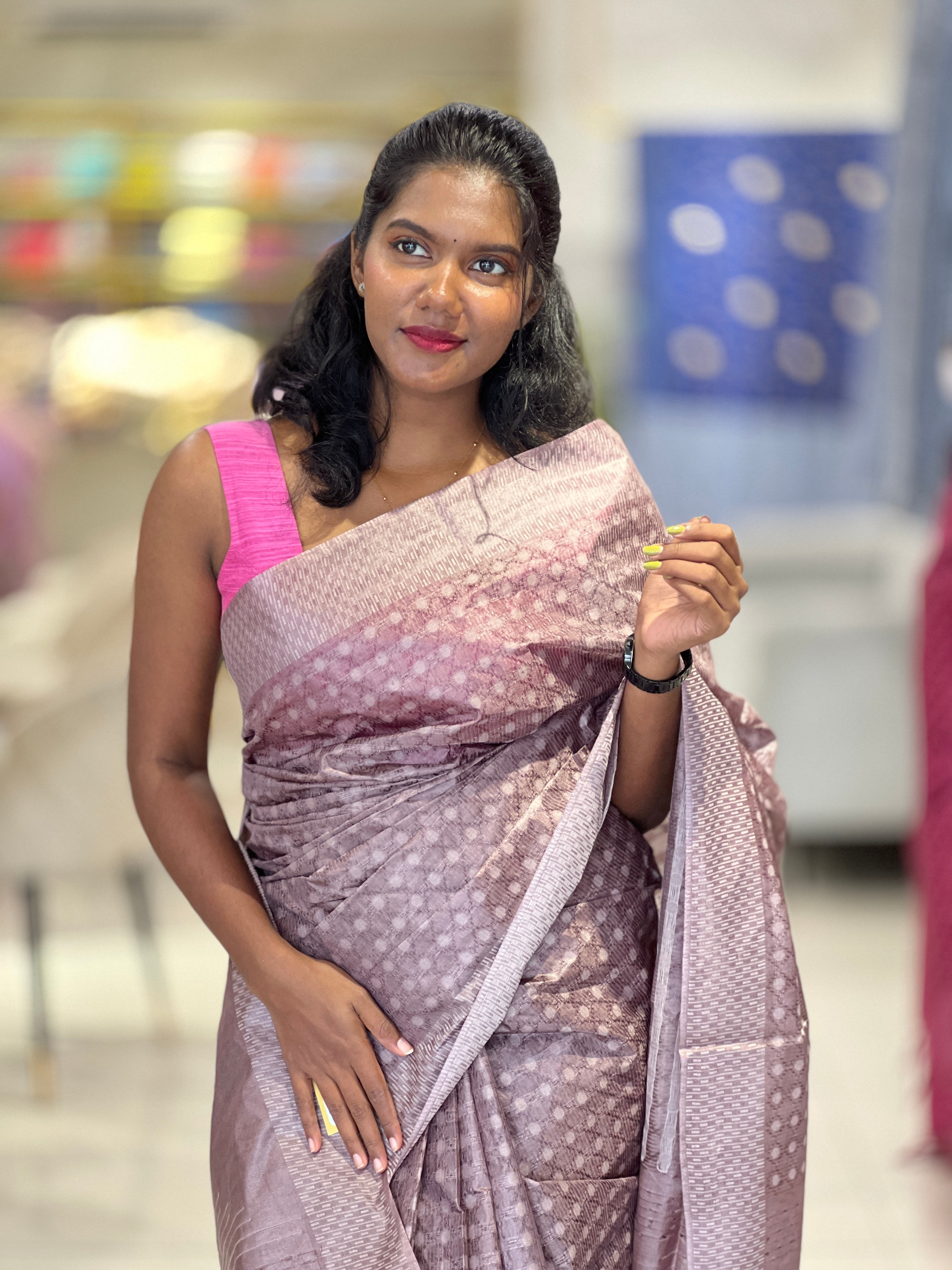 Geometric Pattern Thread Weaved Bamboo Tussar Saree | PNS172