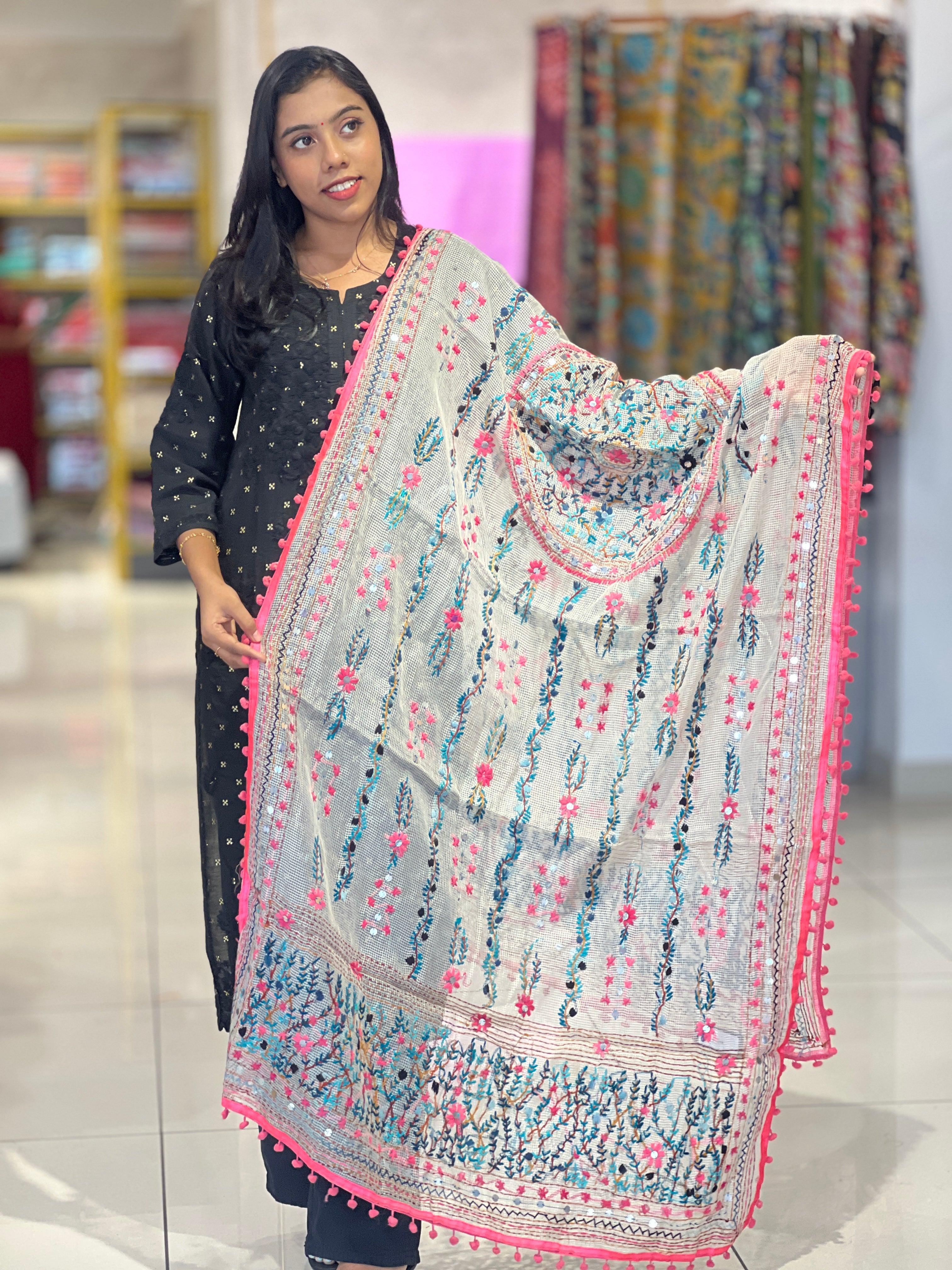 Thread Embroidery Detailed Kota Dupatta | VET268