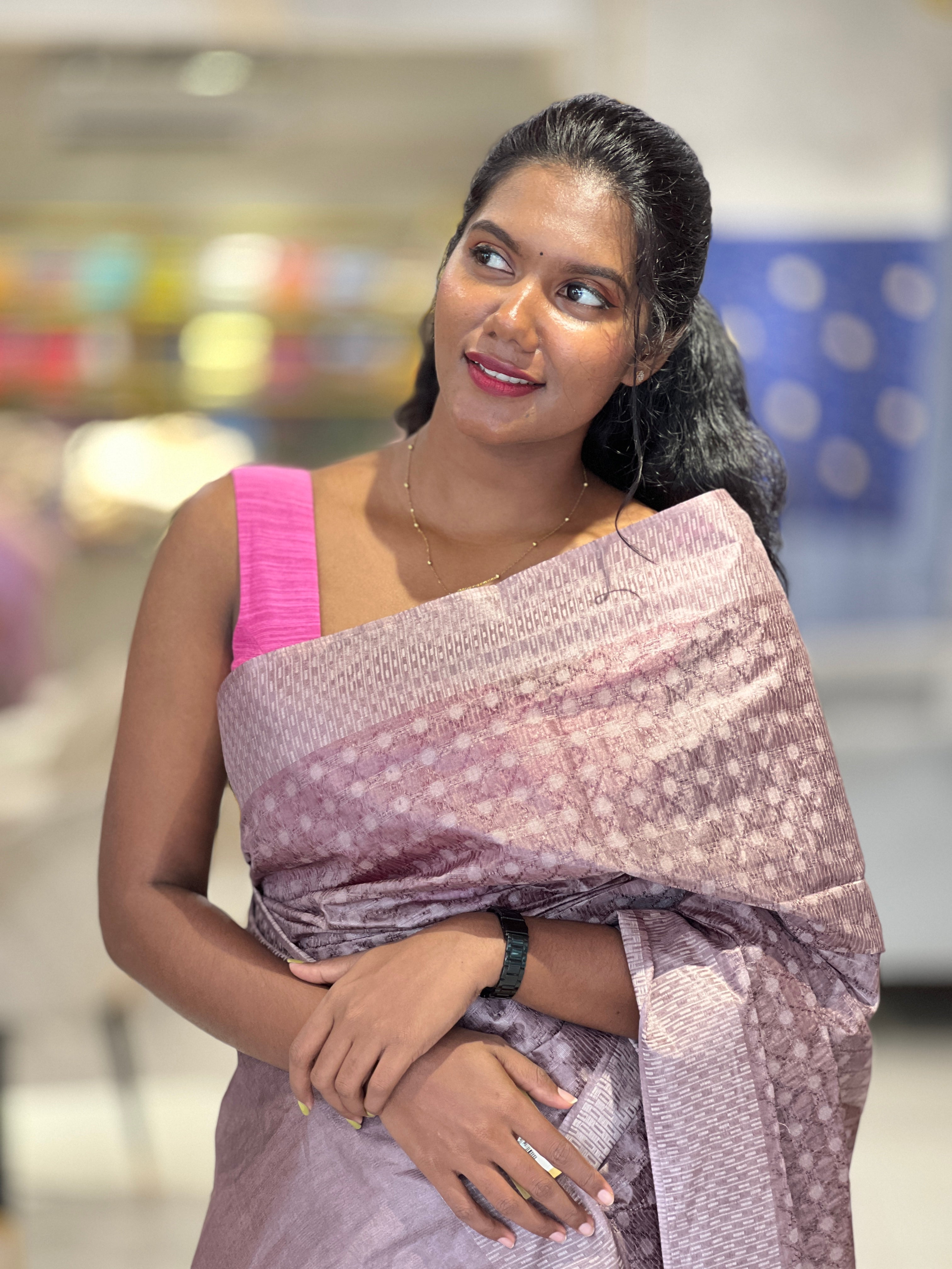 Geometric Pattern Thread Weaved Bamboo Tussar Saree | PNS172