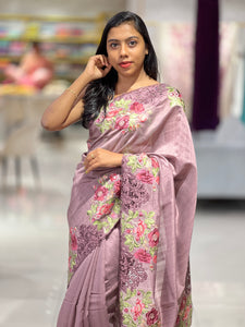 Cutwork Floral Embroidery Semi Tussar Saree |  SUN432