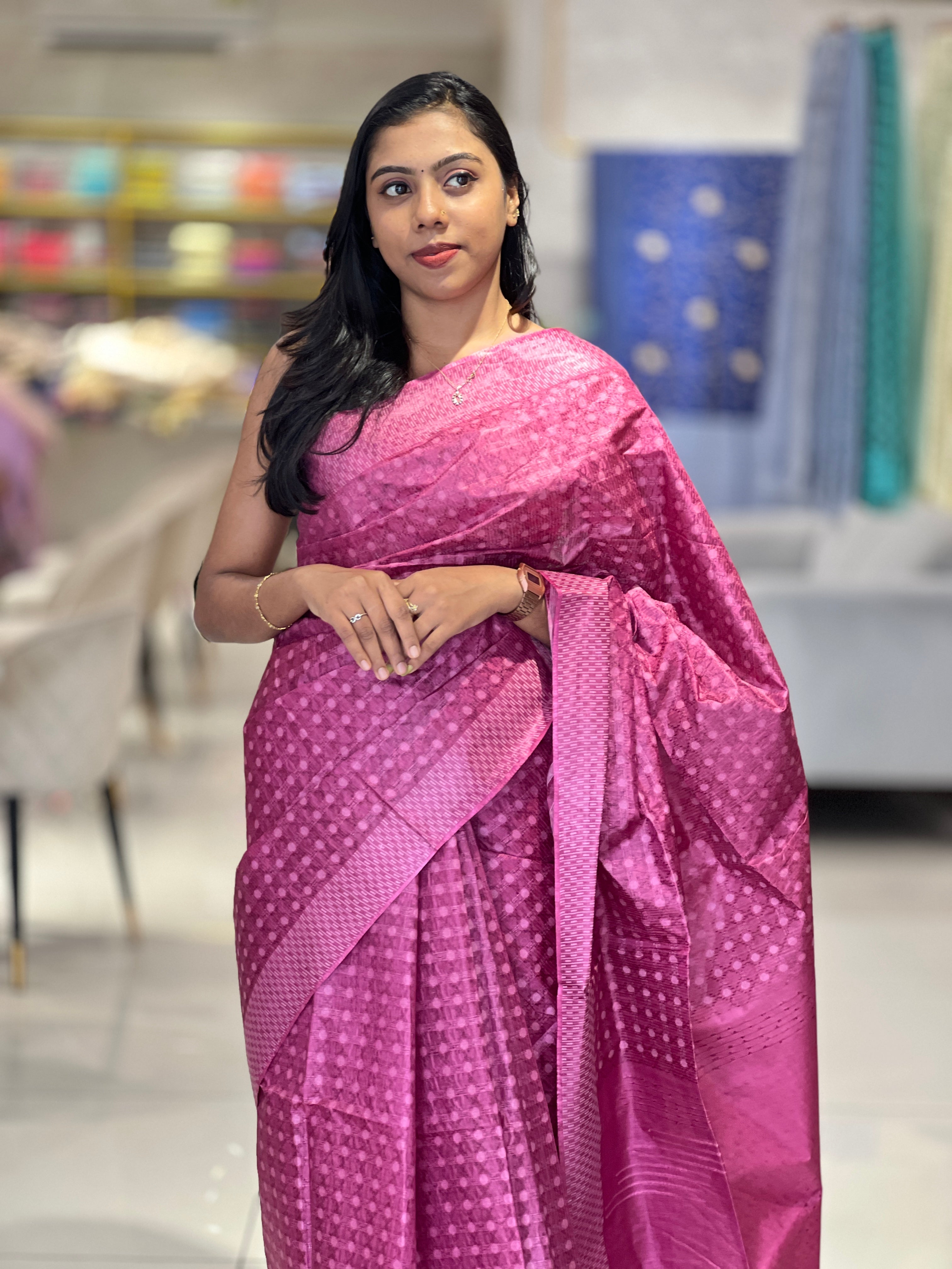 Geometric Pattern Thread Weaved Bamboo Tussar Saree | PNS170