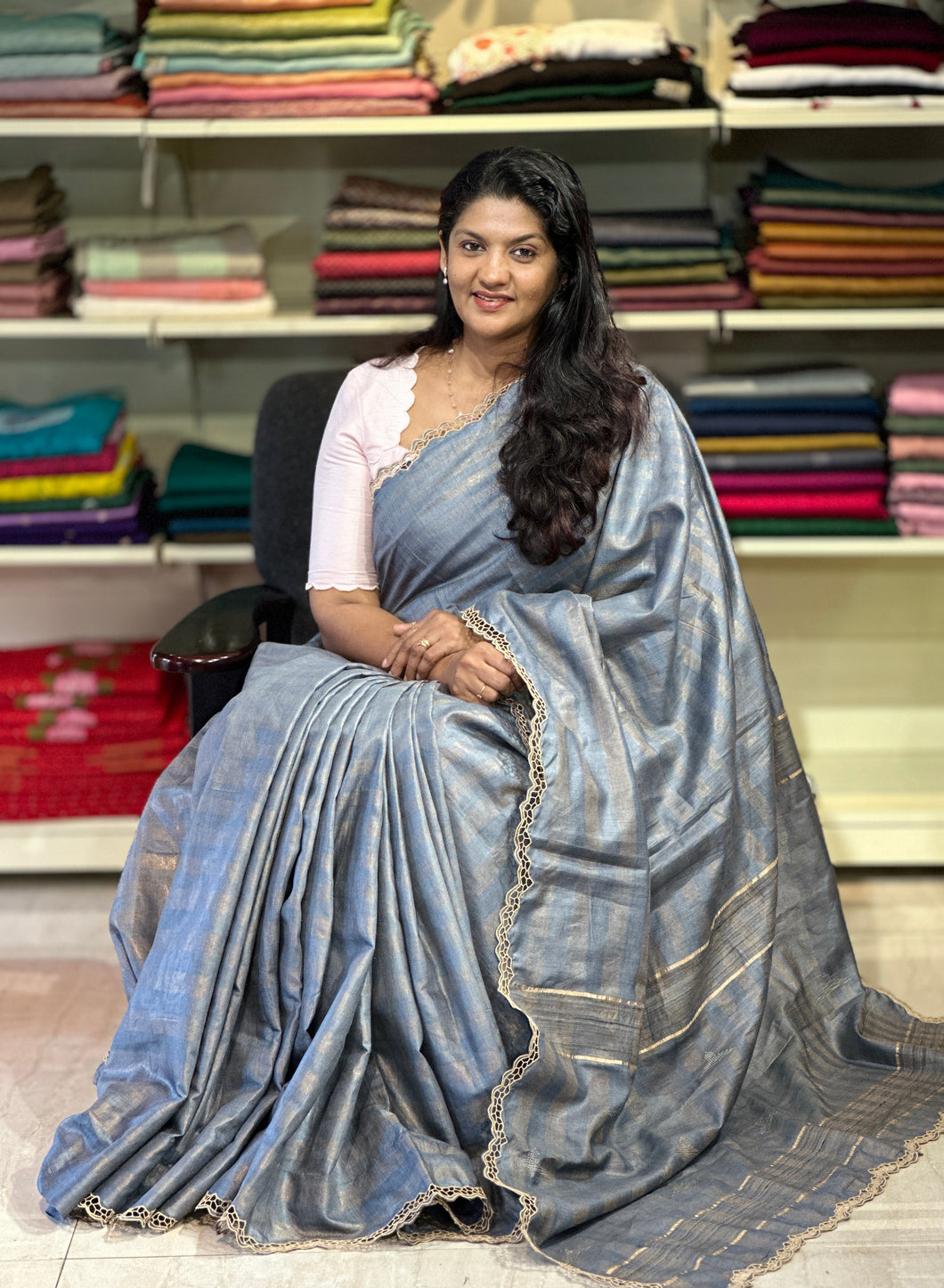 Twine Cutwork Border Detailed Tussar Silk Saree | TC357