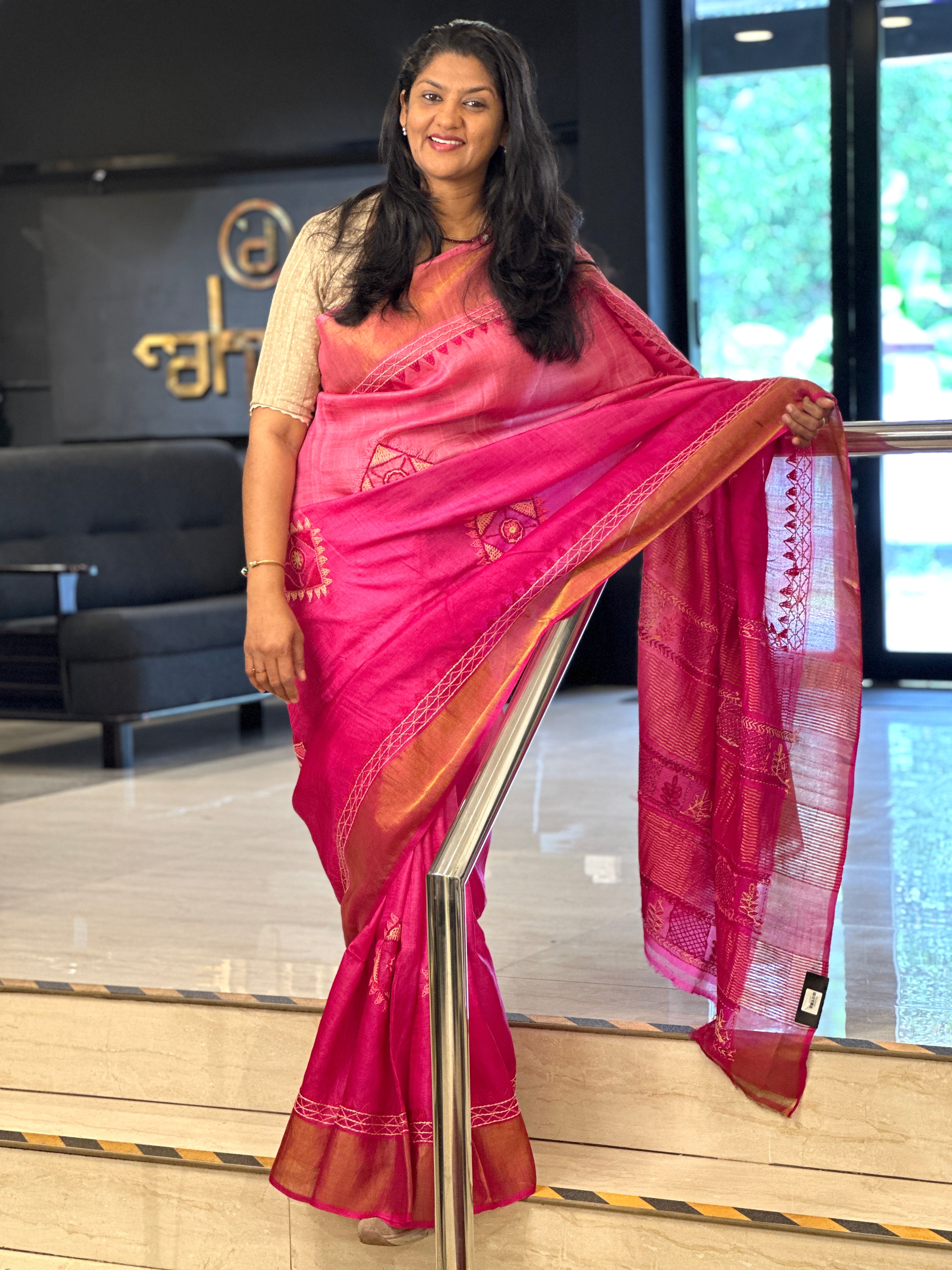 Traditional Lambani Hand Embroidered Tussar Saree | AYD170