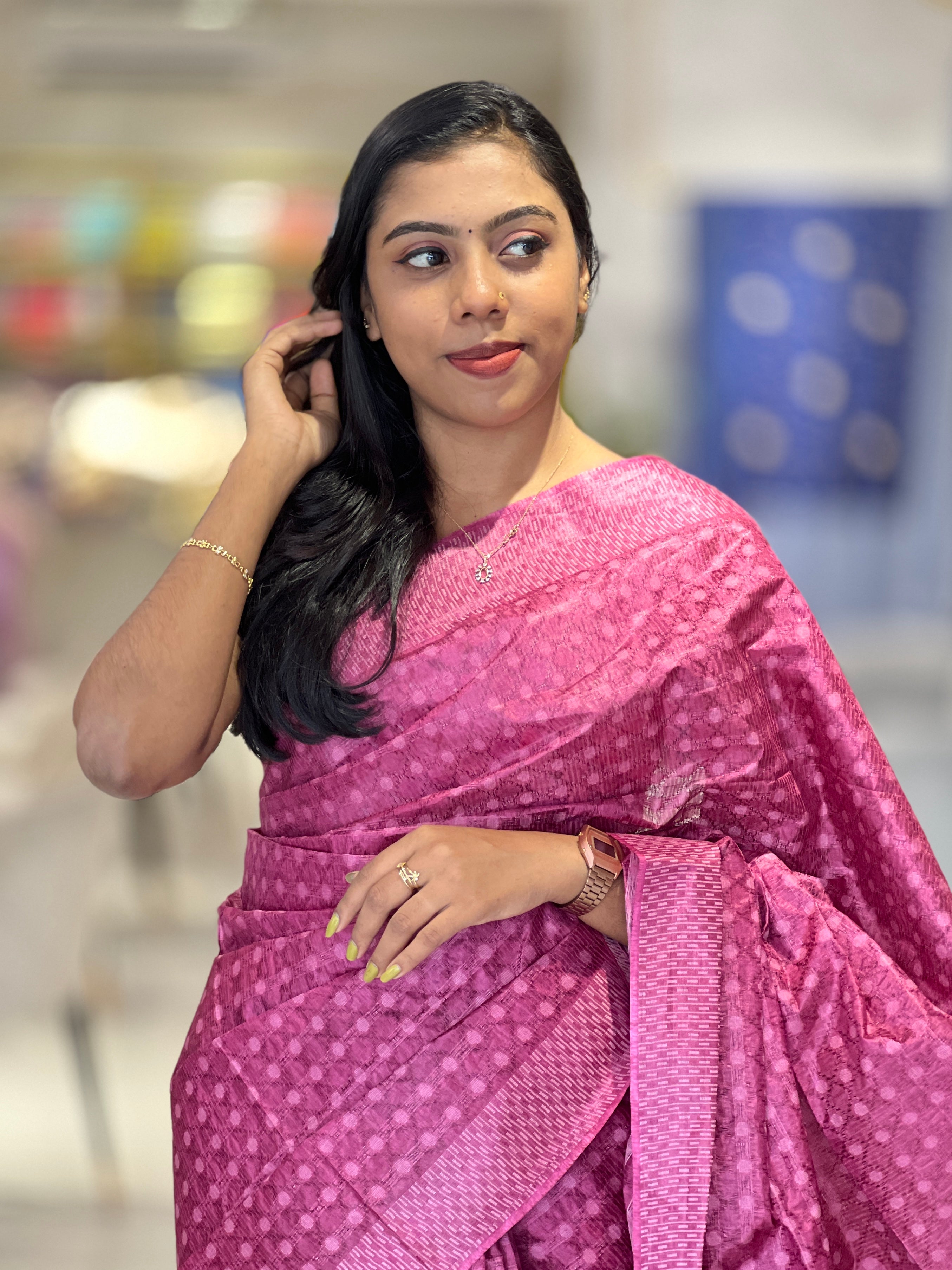 Geometric Pattern Thread Weaved Bamboo Tussar Saree | PNS170