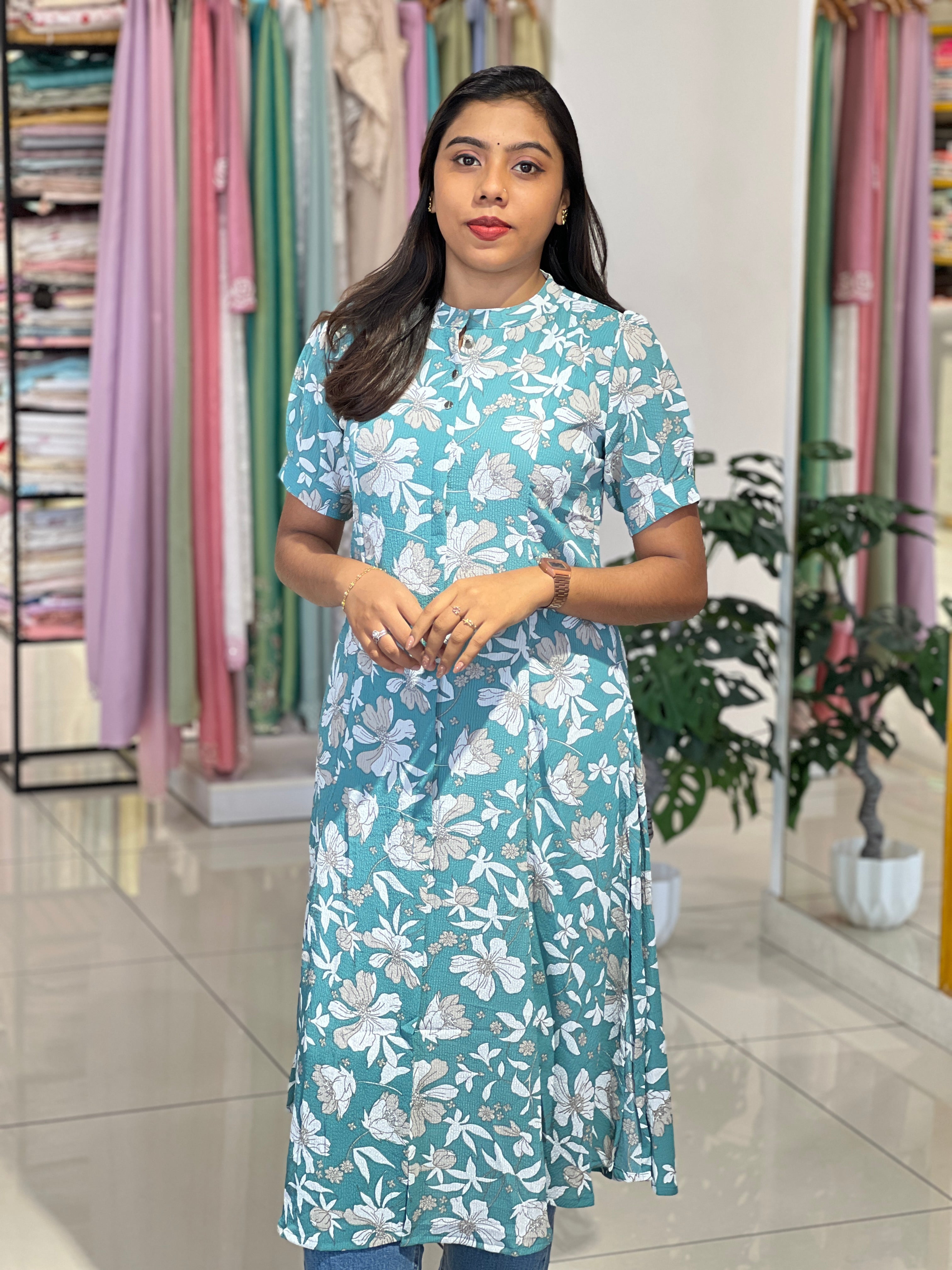 Floral Printed Crushed Rayon Kurta |UNM159
