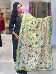Thread Embroidery Detailed Chanderi Finish Dupatta | VET257