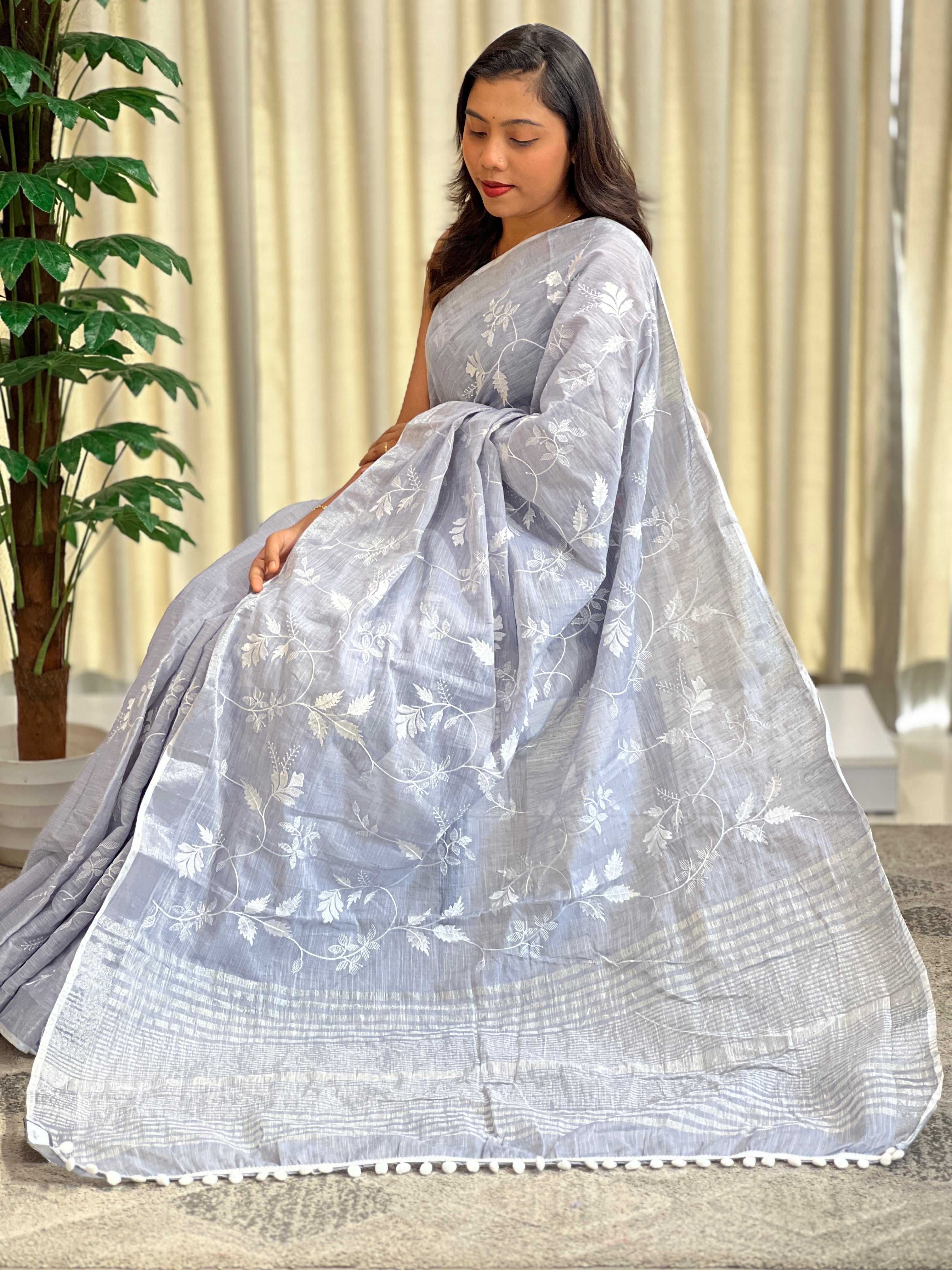 Embroidered Bagalpuri Linen Saree | RP838