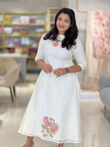 Floral Digital Print With Embroidery Detailed Chanderi Silk Kurta Material | DN778