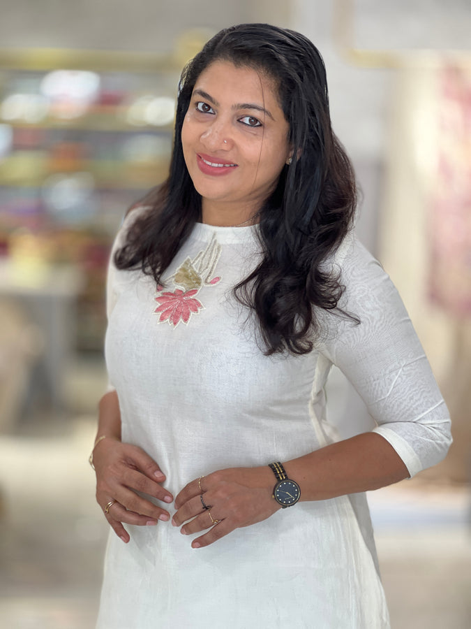 Floral Digital Print With Embroidery Detailed Chanderi Silk Kurta Material | DN778