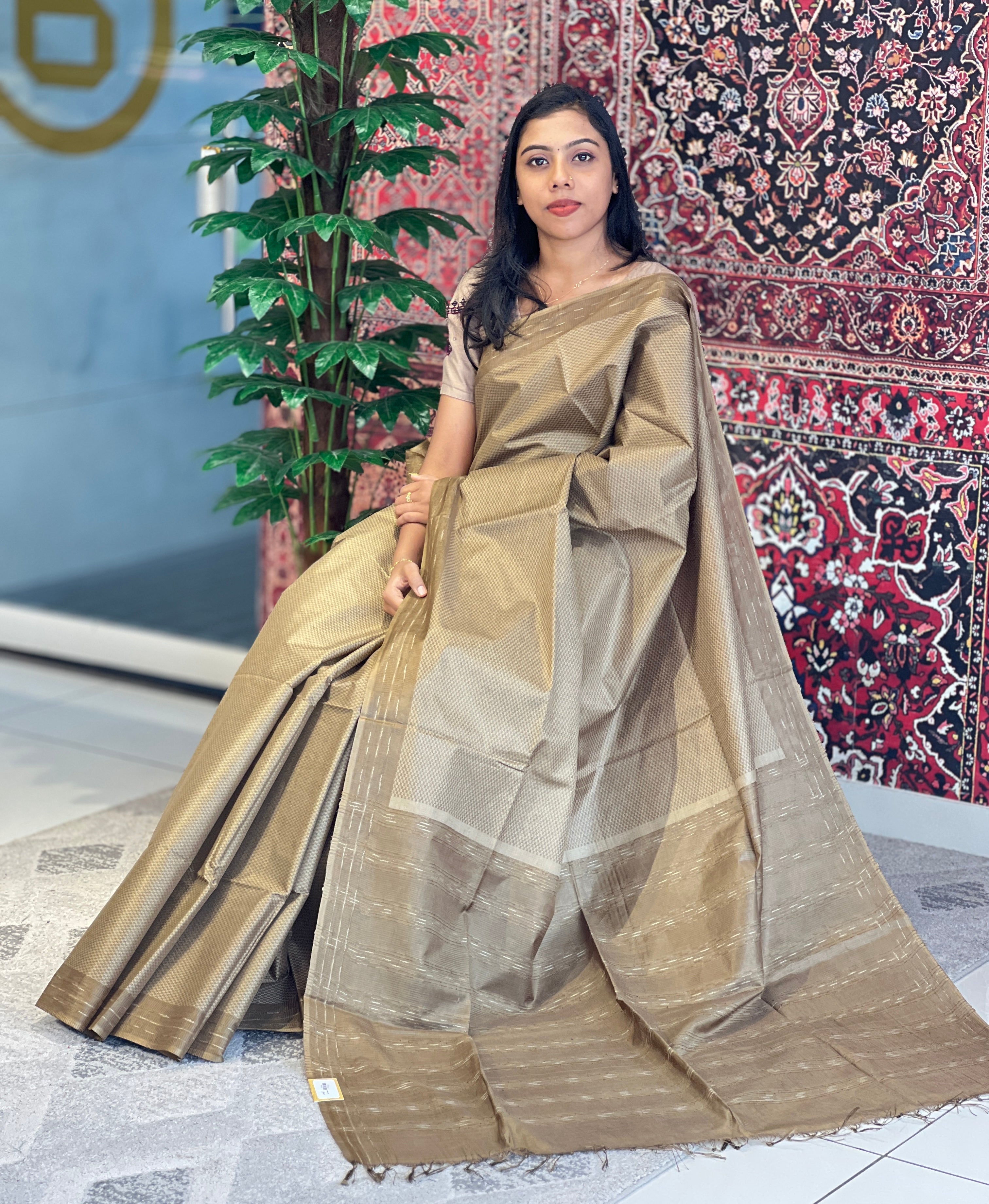 Kesiya & Thread Weaved Semi Tussar Saree | PNS142