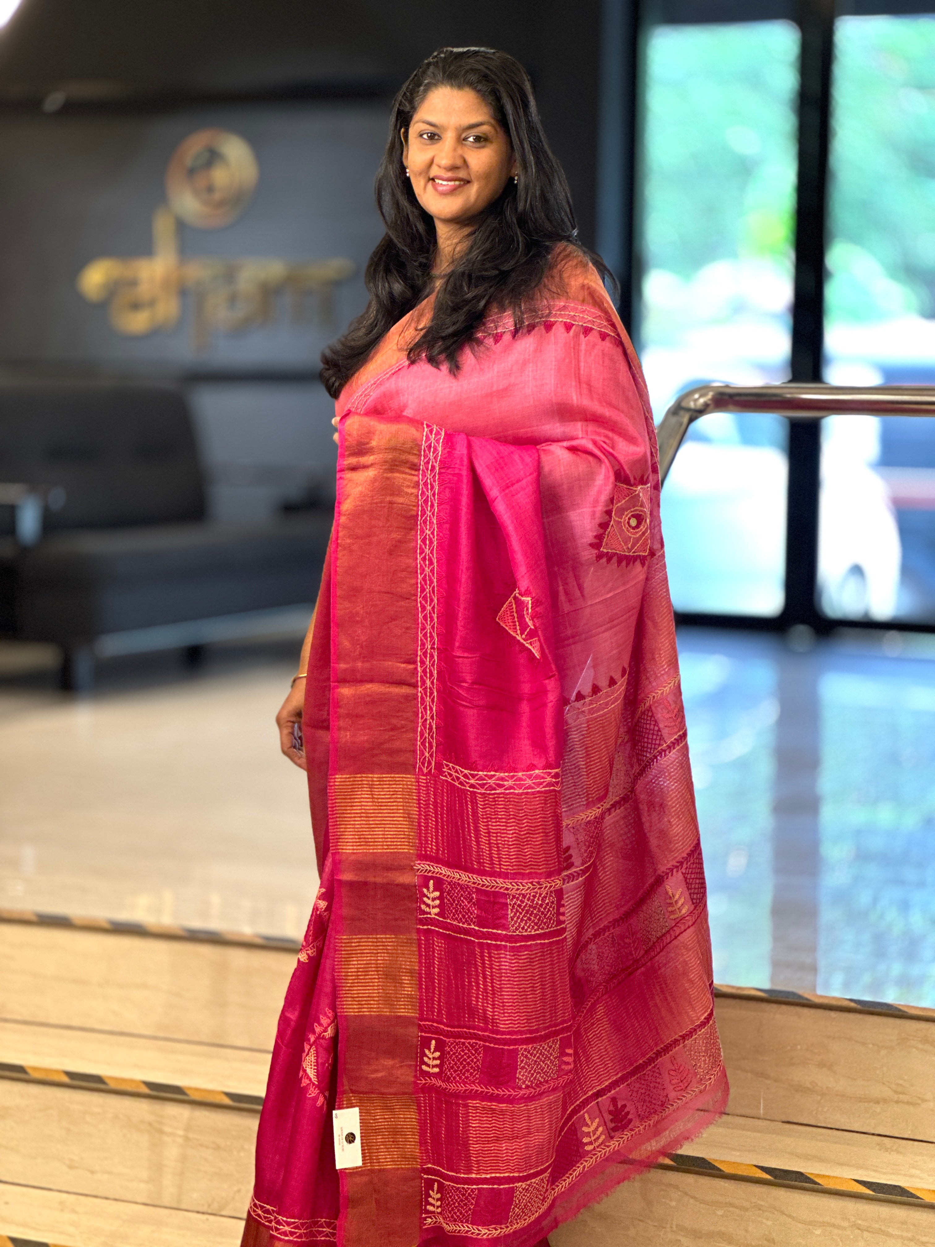 Traditional Lambani Hand Embroidered Tussar Saree | AYD170